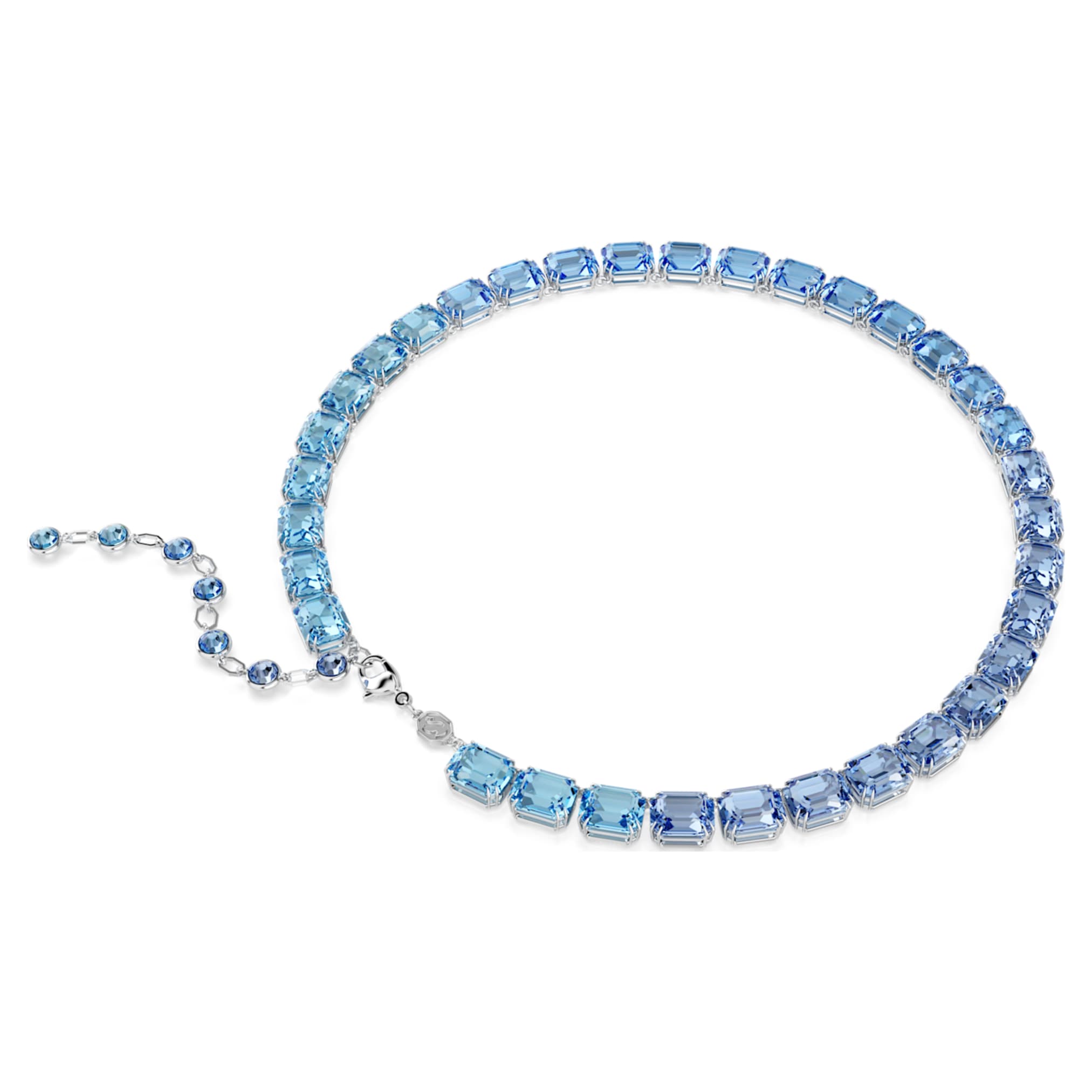 Swarovski Millenia necklace Octagon cut, Color gradient, Blue, Rhodium plated