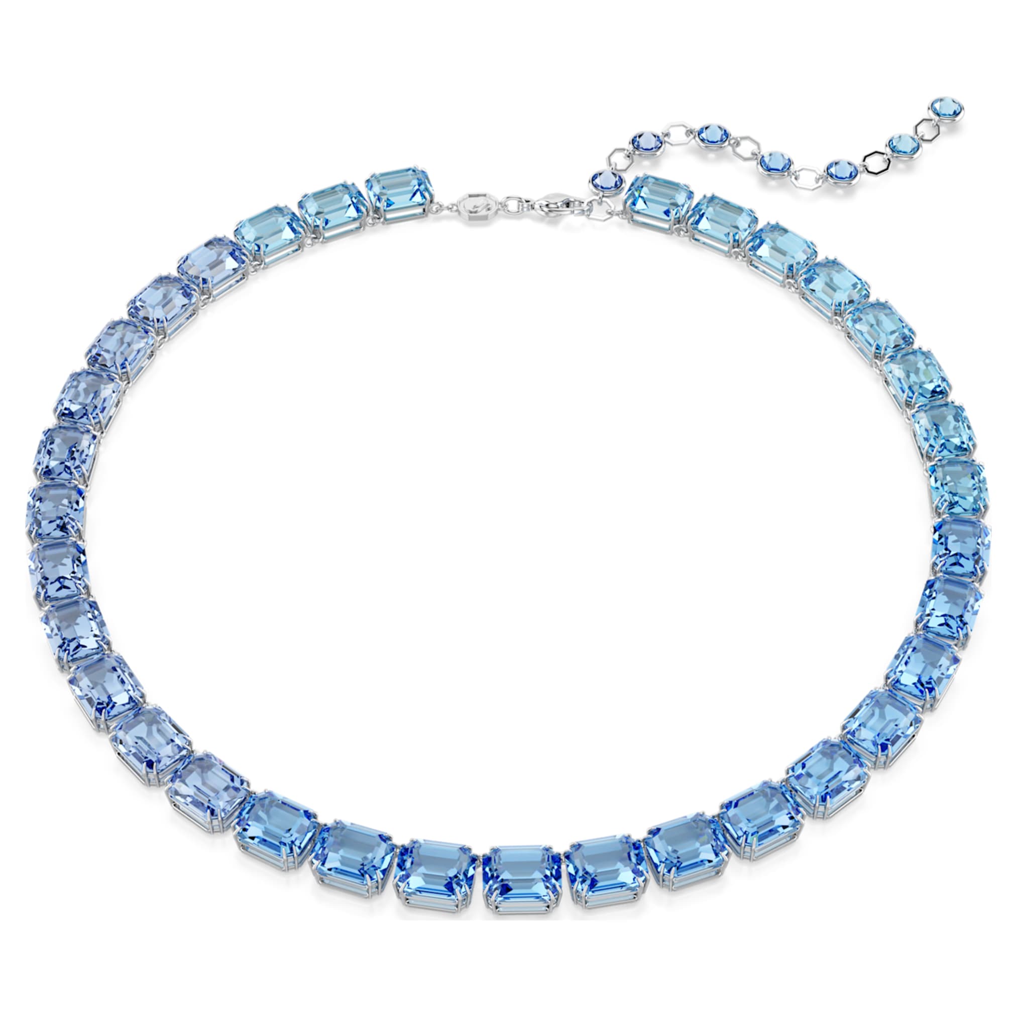 Swarovski Millenia necklace Octagon cut, Color gradient, Blue, Rhodium plated