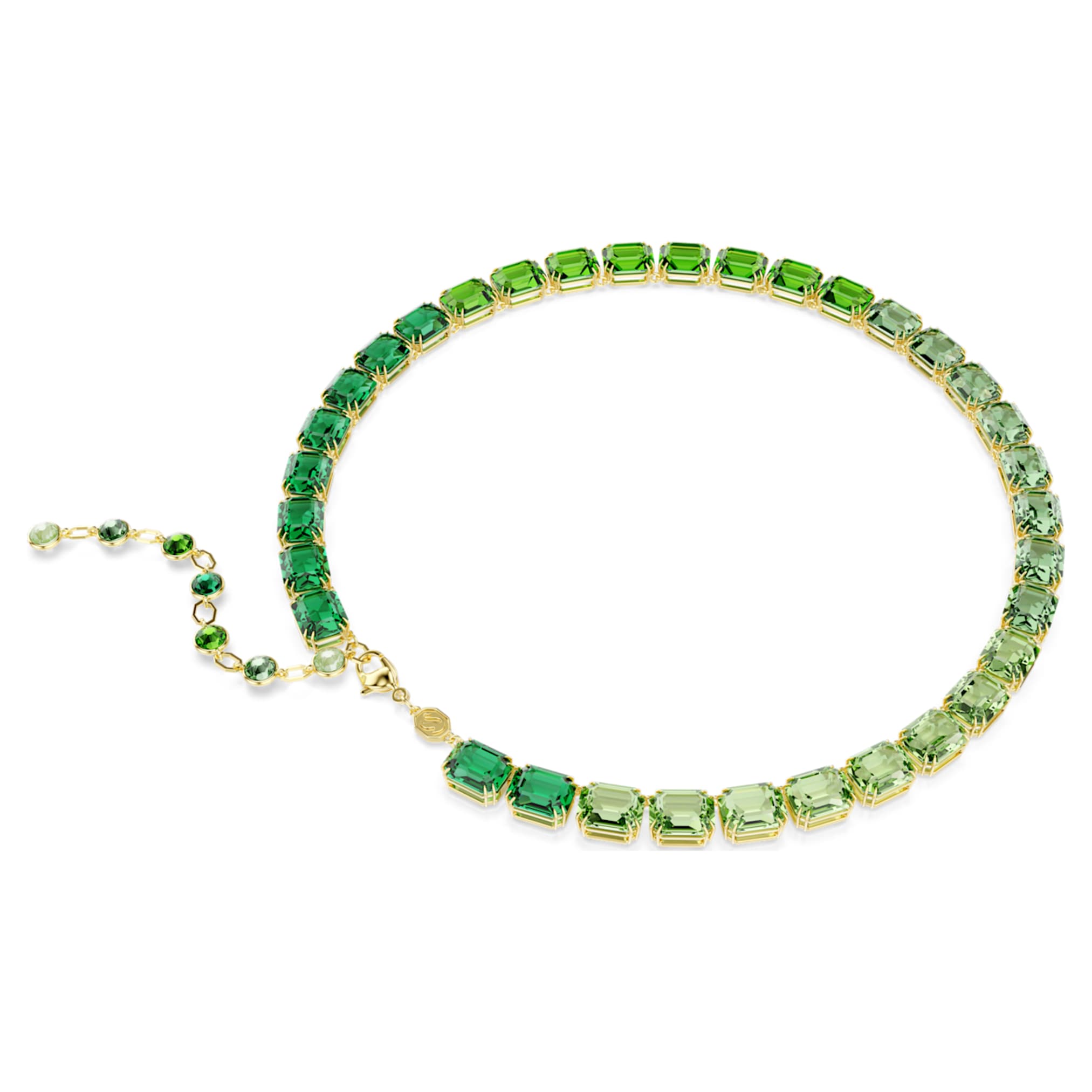 Swarovski Millenia necklace Octagon cut, Color gradient, Green, 18K gold finish
