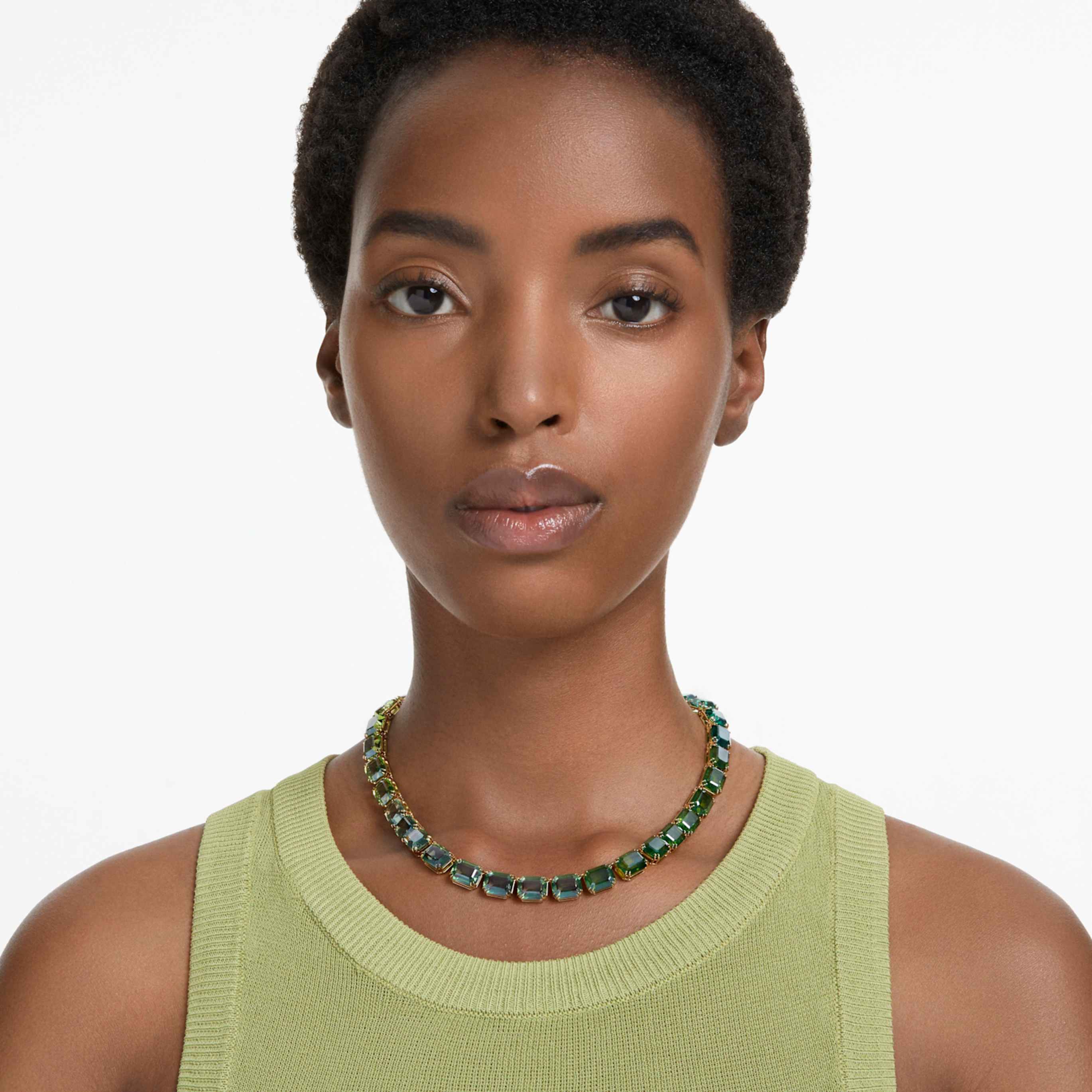 Swarovski Millenia necklace Octagon cut, Color gradient, Blue, Rhodium plated