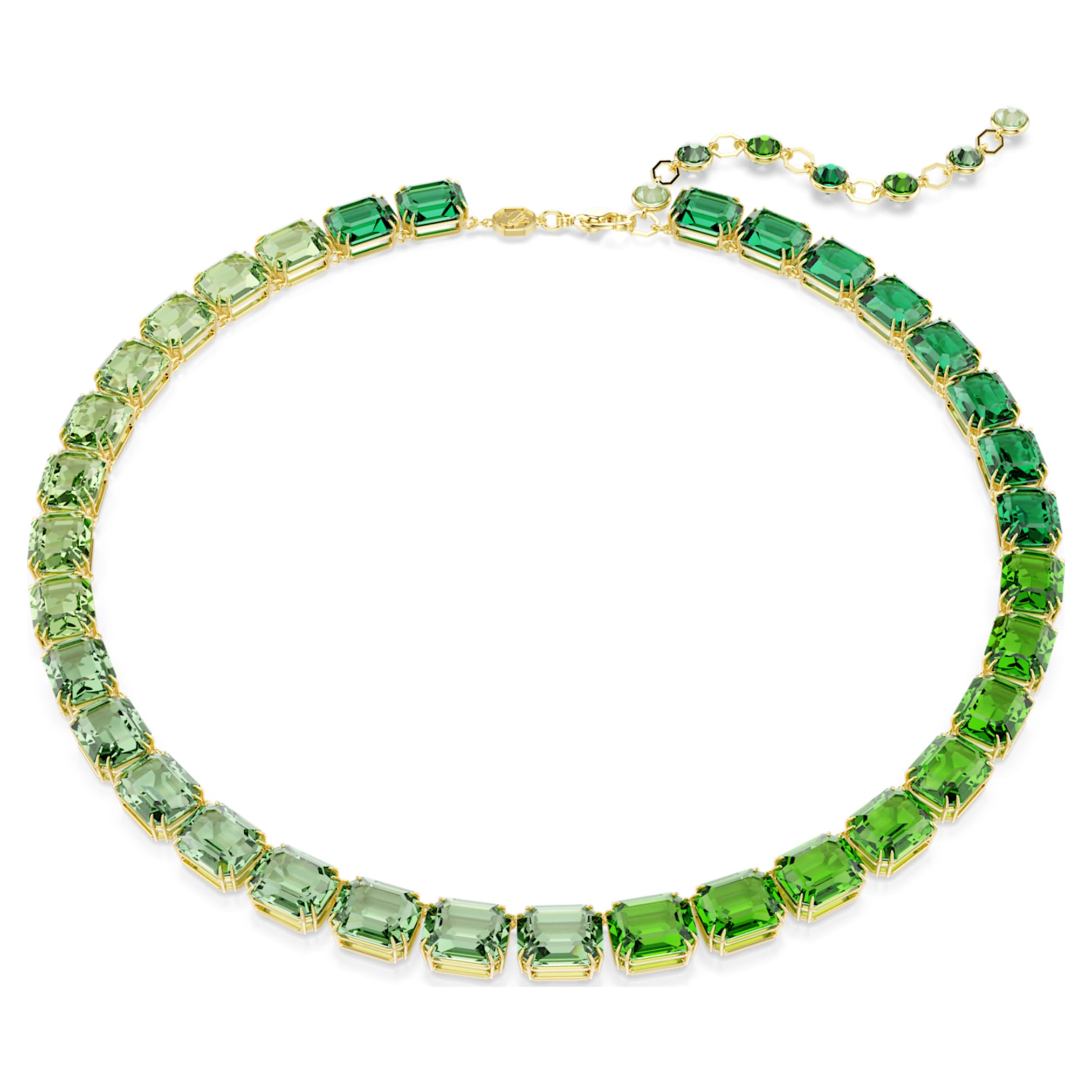 Swarovski Millenia necklace Octagon cut, Color gradient, Green, 18K gold finish