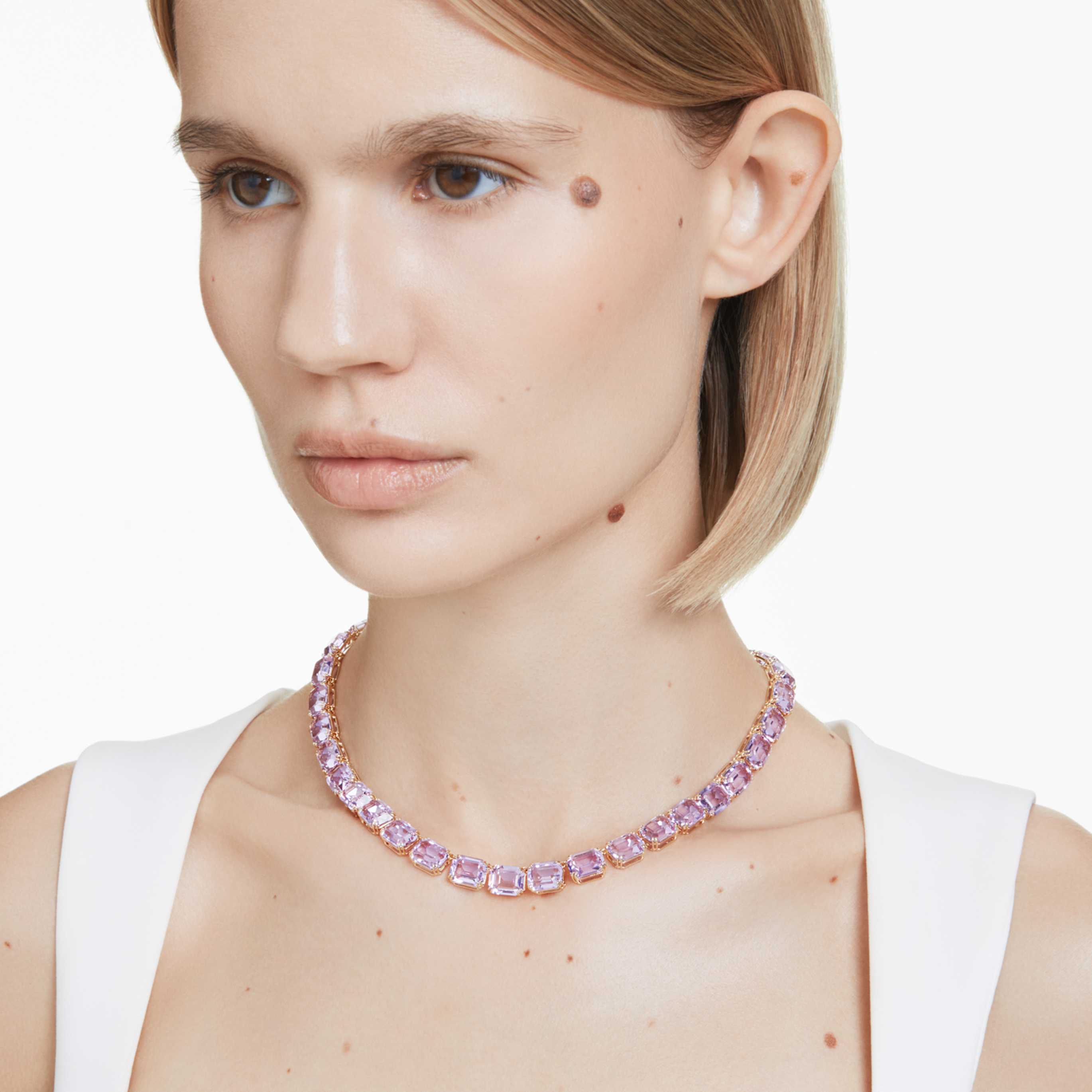 Swarovski Millenia necklace Octagon cut, Purple, 18K gold finish