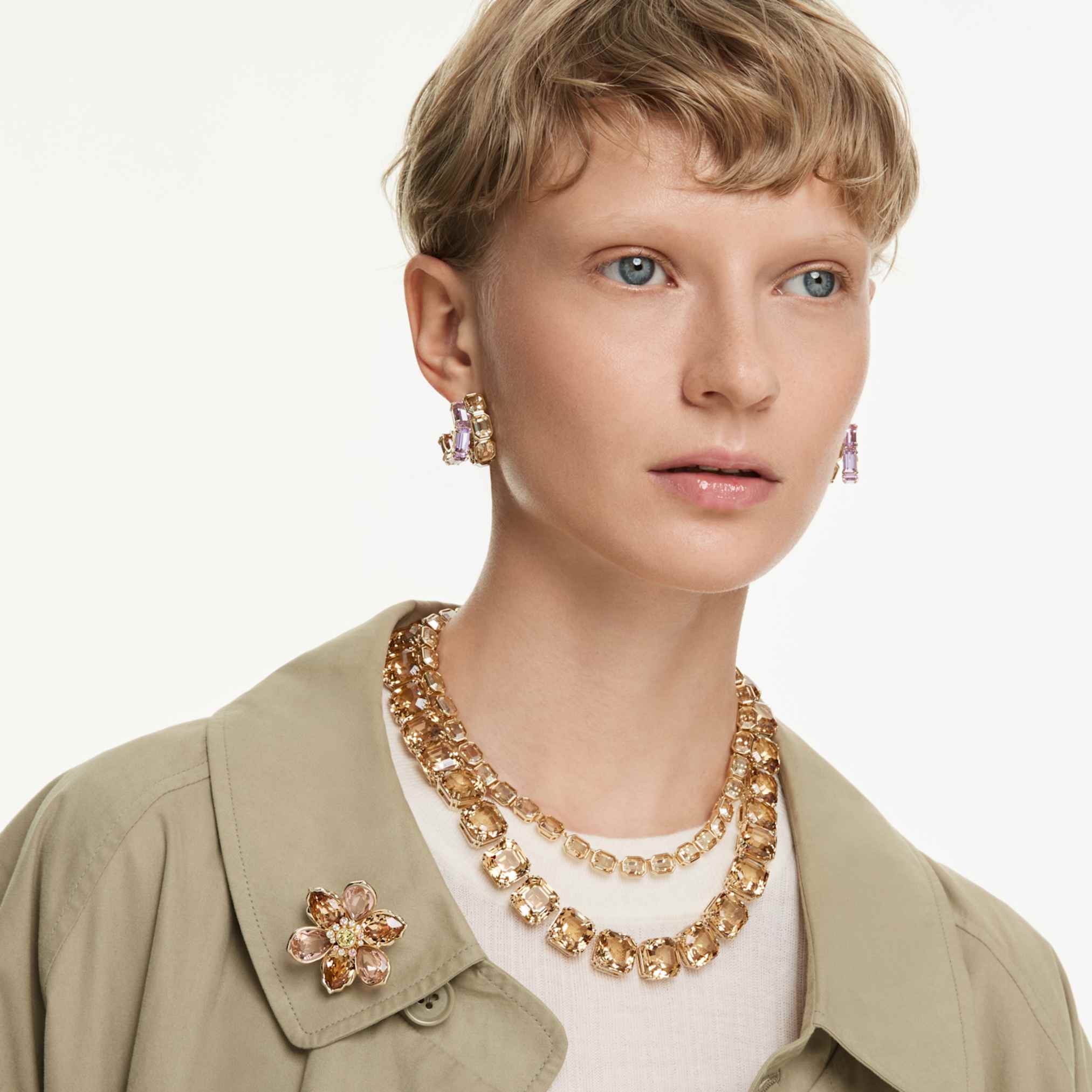 Swarovski Millenia necklace Octagon cut, Yellow, 18K gold finish