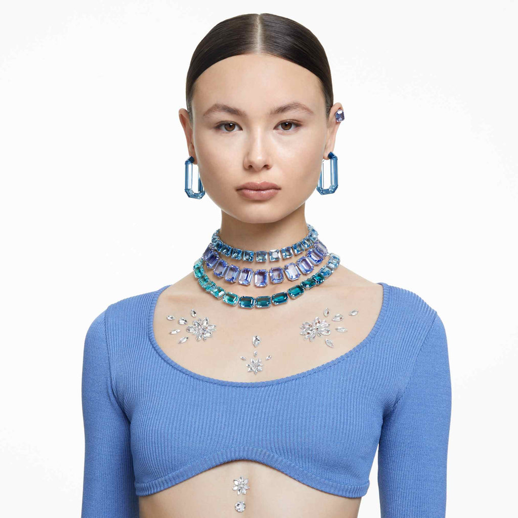 Swarovski Millenia necklace Oversized crystals, Octagon cut, Blue, Rhodium plated