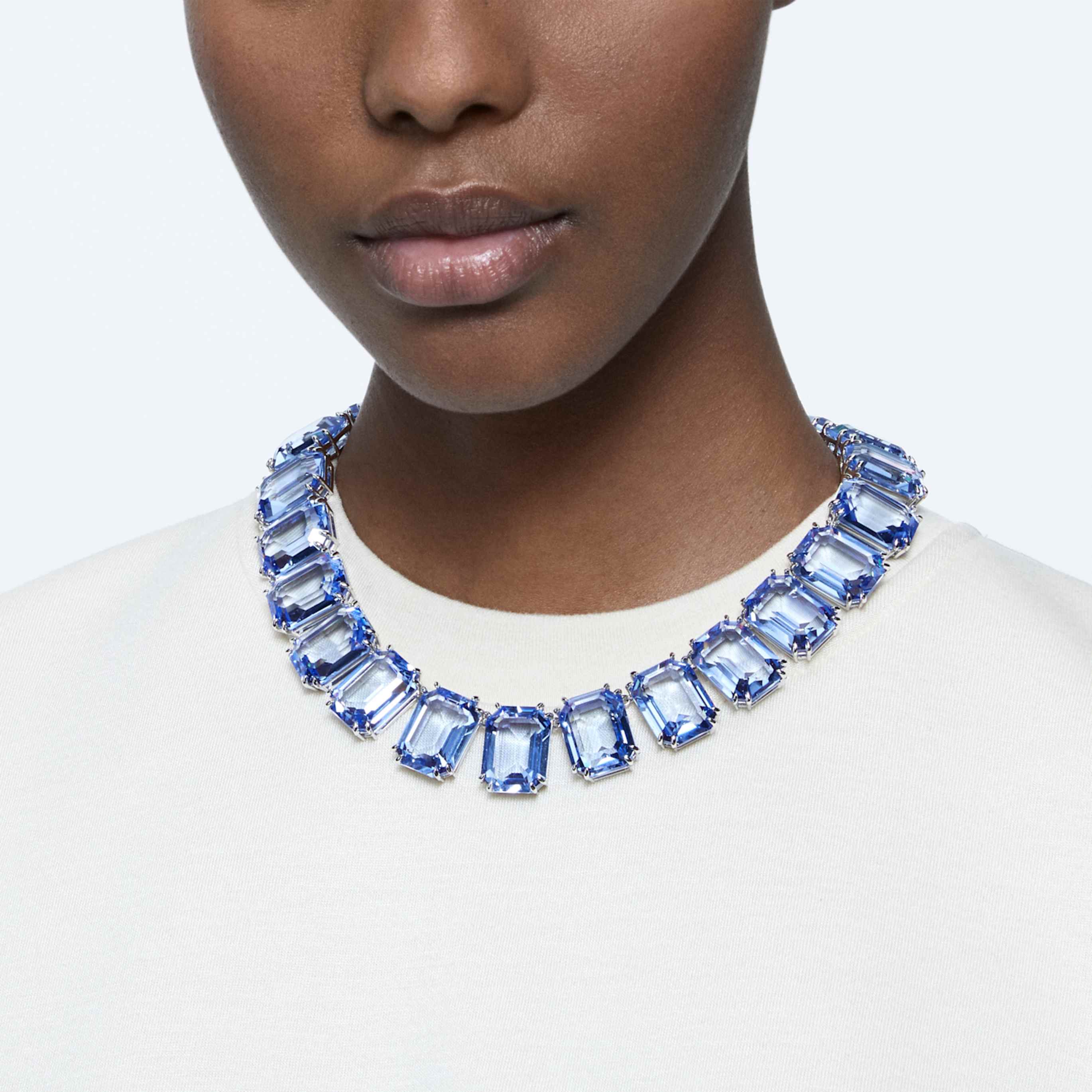Swarovski Millenia necklace Oversized crystals, Octagon cut, Blue, Rhodium plated