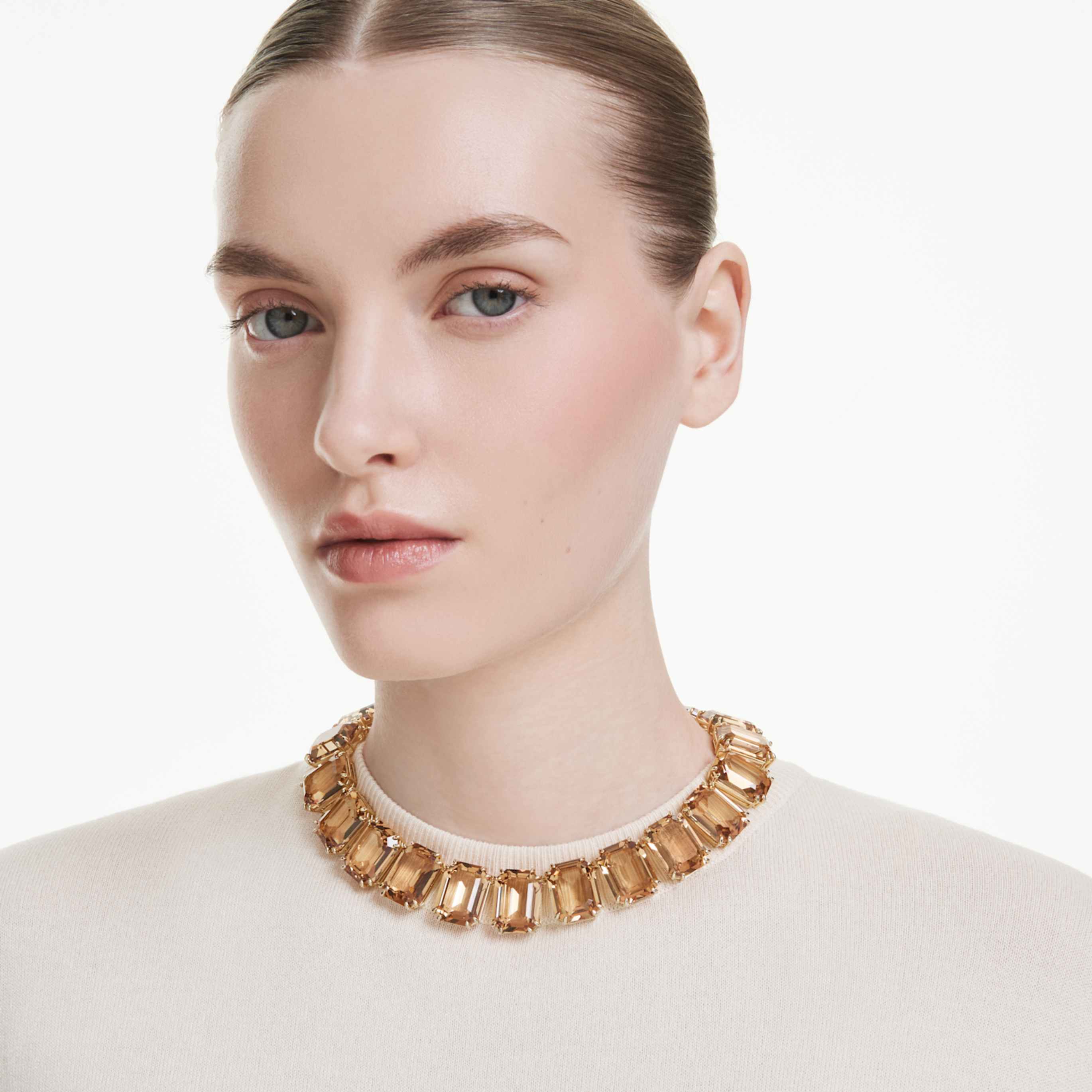 Swarovski Millenia necklace Oversized crystals, Octagon cut, Green, 18K gold finish