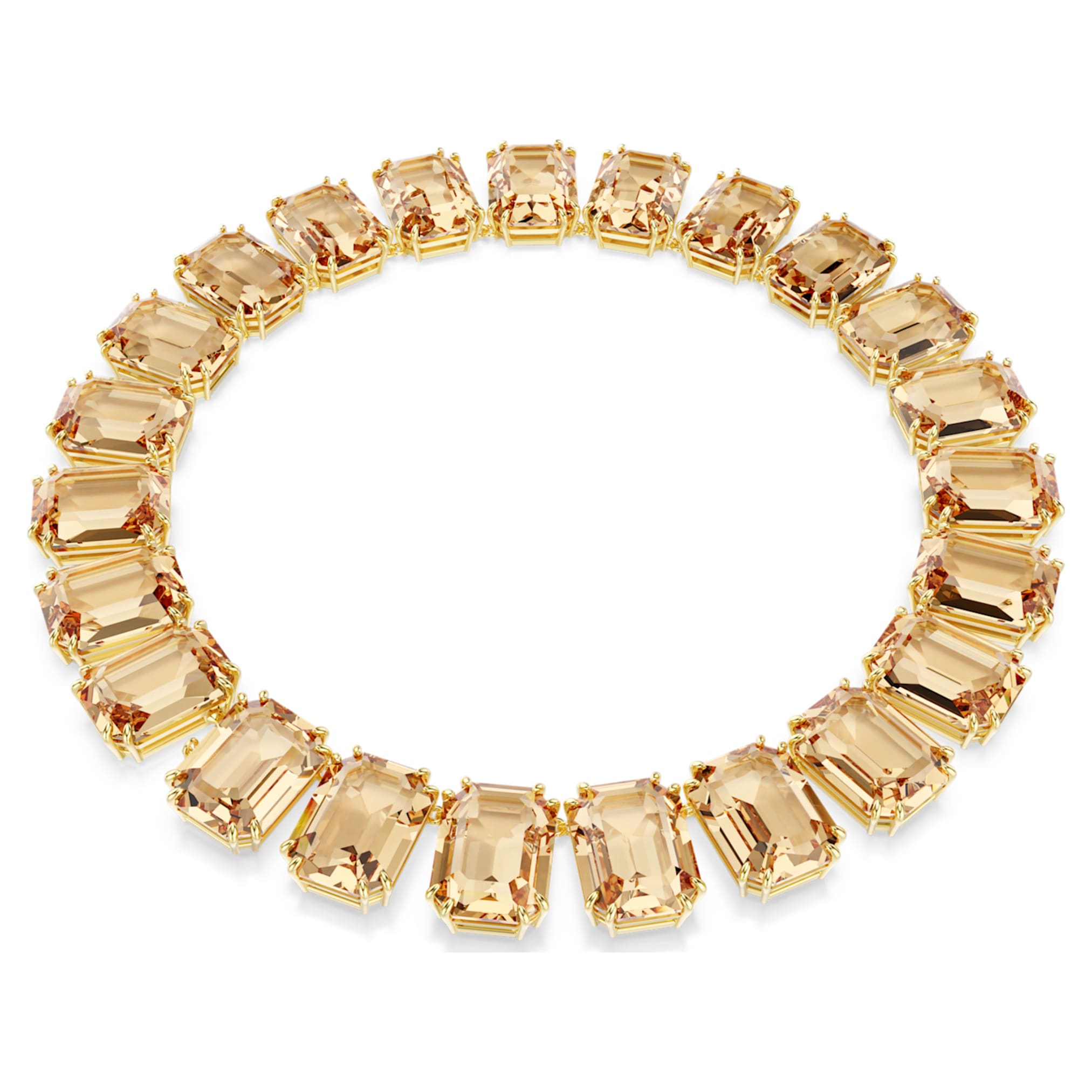 Swarovski Millenia necklace Oversized crystals, Octagon cut, Caramel, 18K gold finish