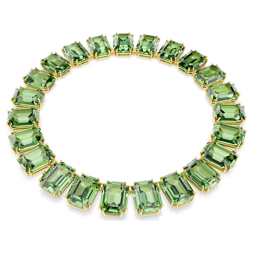 Swarovski Millenia necklace Oversized crystals, Octagon cut, Green, 18K gold finish