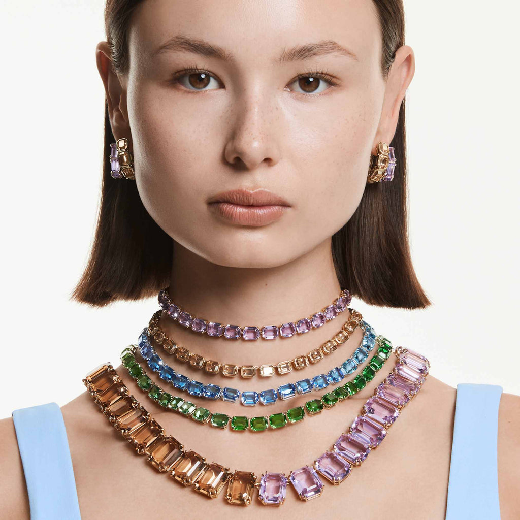 Swarovski Millenia necklace Oversized crystals, Octagon cut, Purple, 18K gold finish