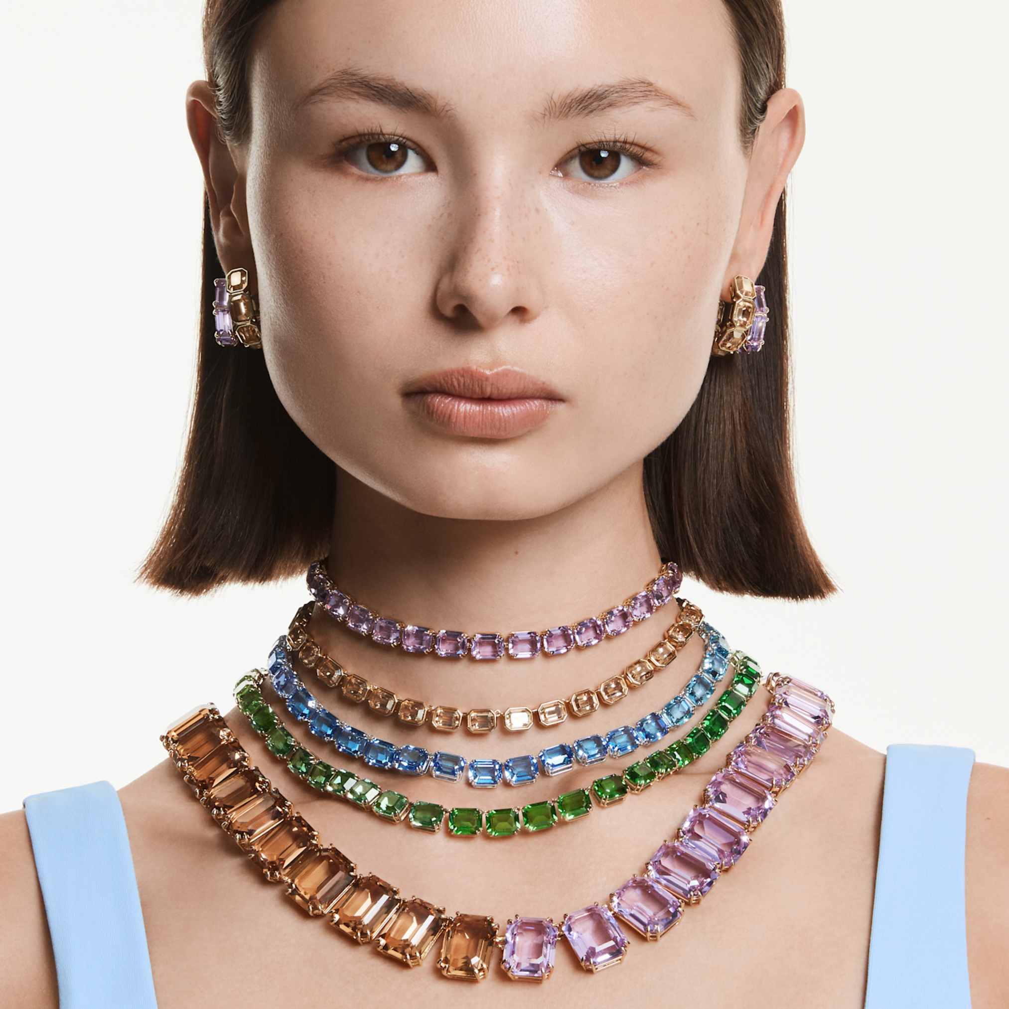 Swarovski Millenia necklace Oversized crystals, Octagon cut, Purple, 18K gold finish