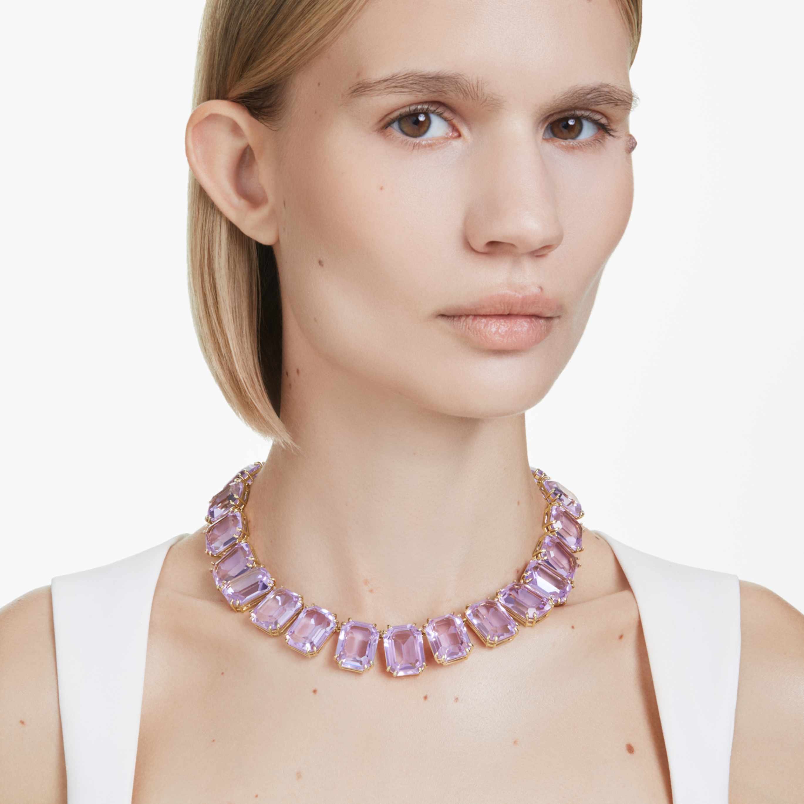 Swarovski Millenia necklace Oversized crystals, Octagon cut, Green, 18K gold finish
