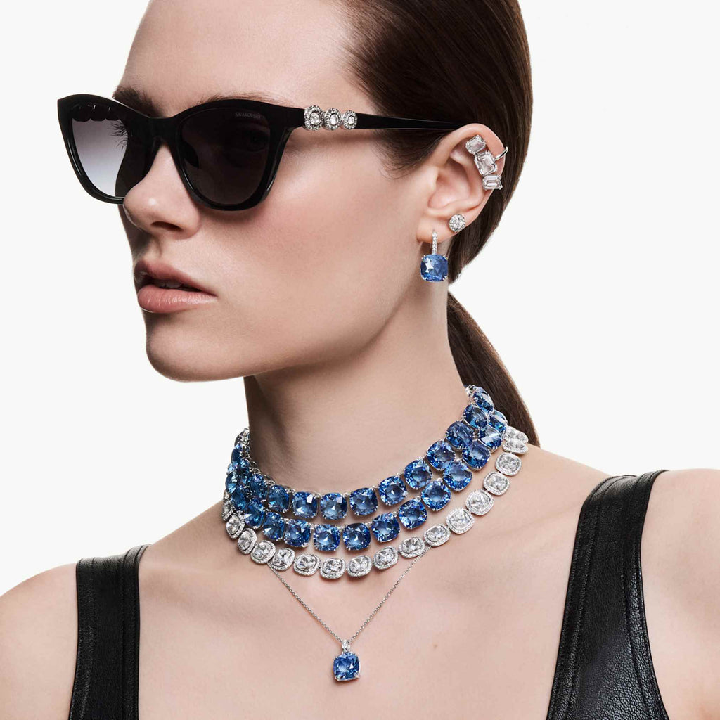 Swarovski Millenia pendant Cushion cut, Blue, Rhodium plated