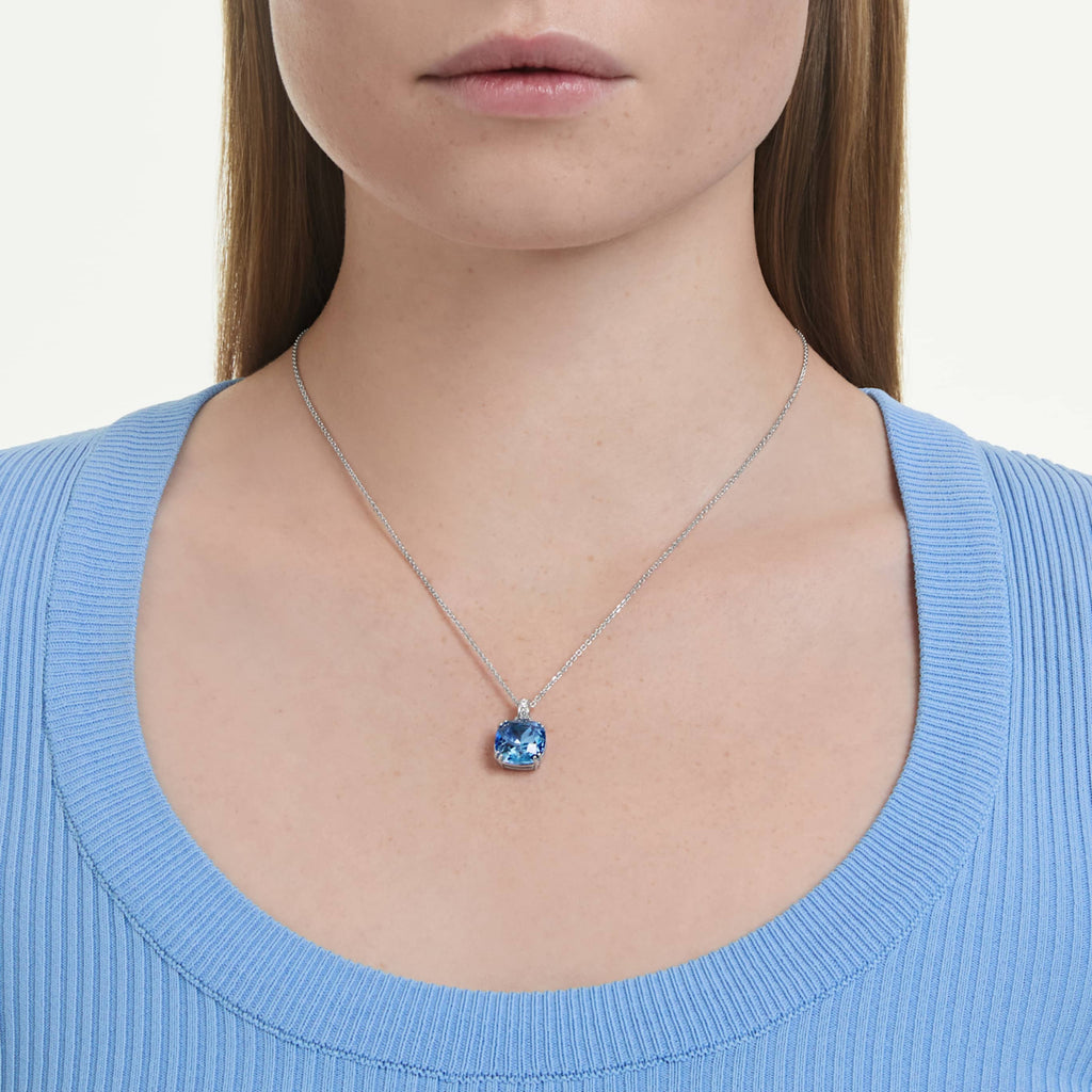 Swarovski Millenia pendant Cushion cut, Blue, Rhodium plated