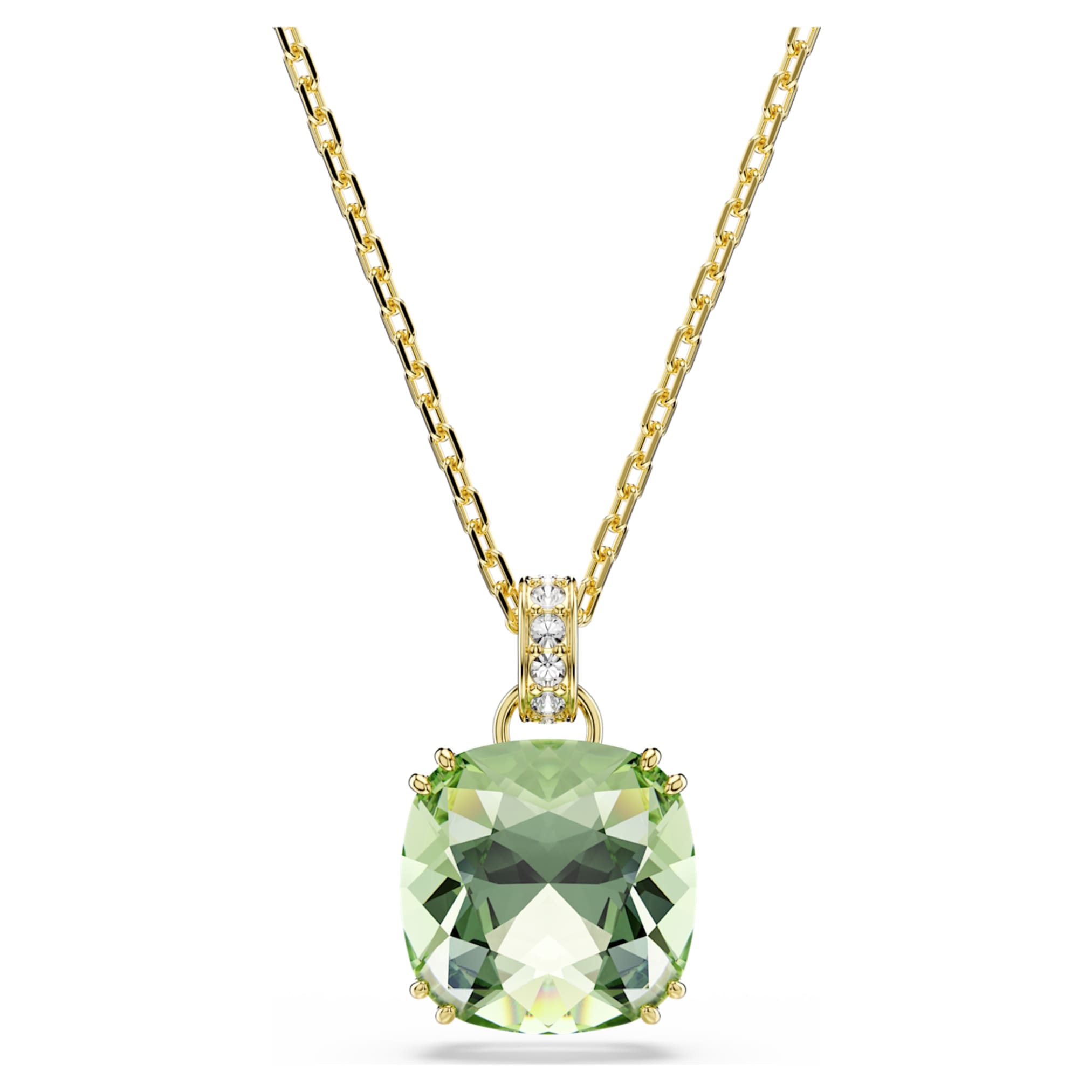 Swarovski Millenia pendant Cushion cut, Green, 18K gold finish