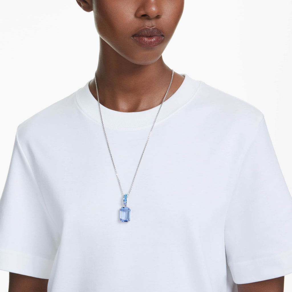 Swarovski Millenia pendant Octagon cut, Blue, Rhodium plated