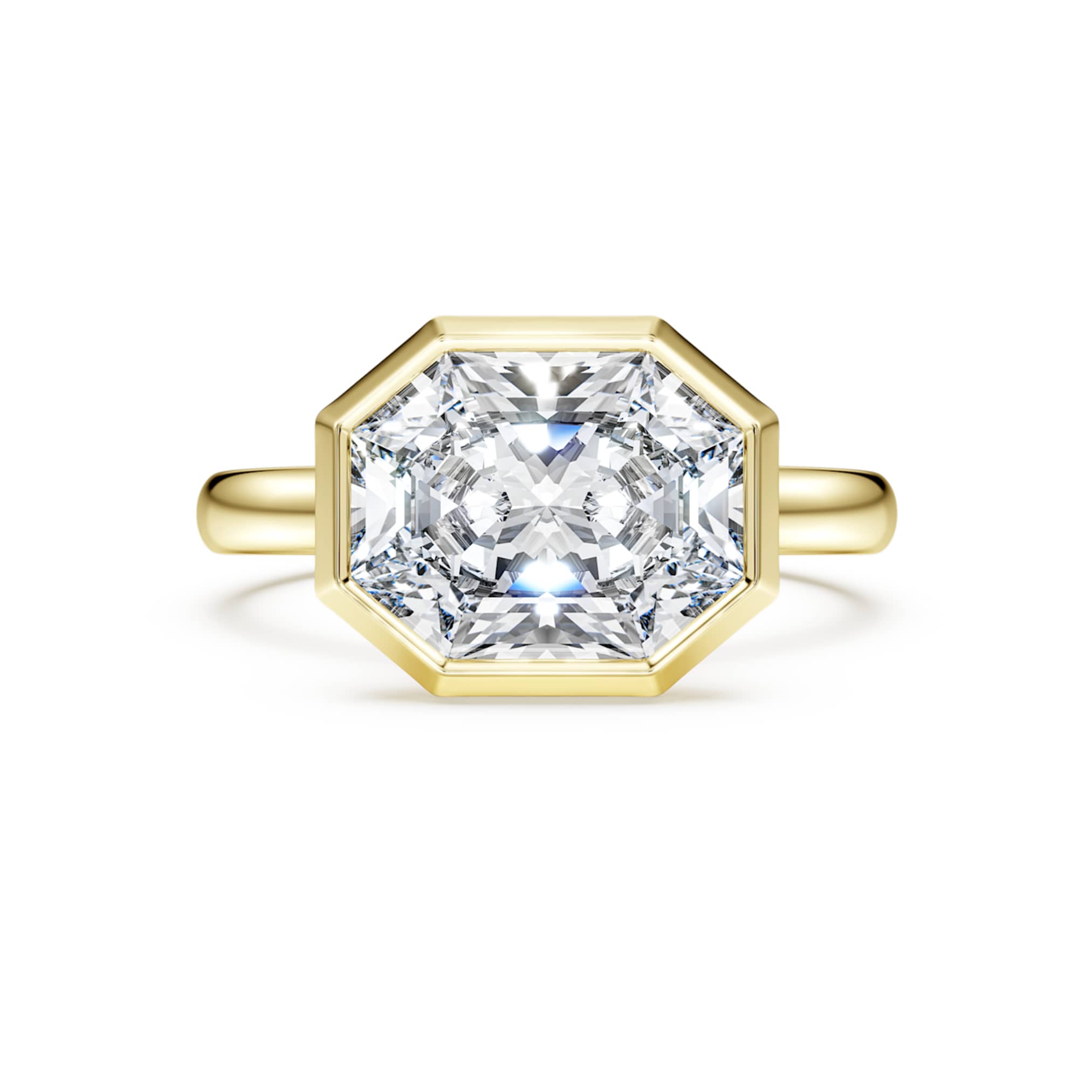 Swarovski Octagon bezel ring Lab-grown diamonds 3.0 ct tw, Octagon shape, 14K yellow gold