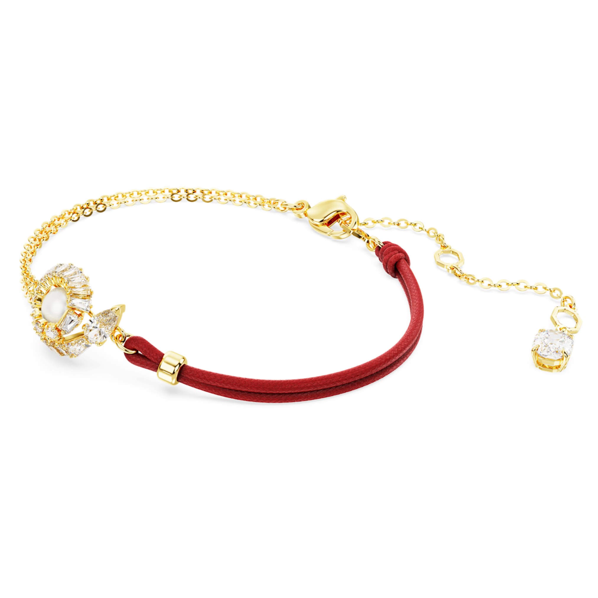 Swarovski Snake bracelet Crystal pearl, Mixed cuts, Year of the Snake, Red, 18K gold finish