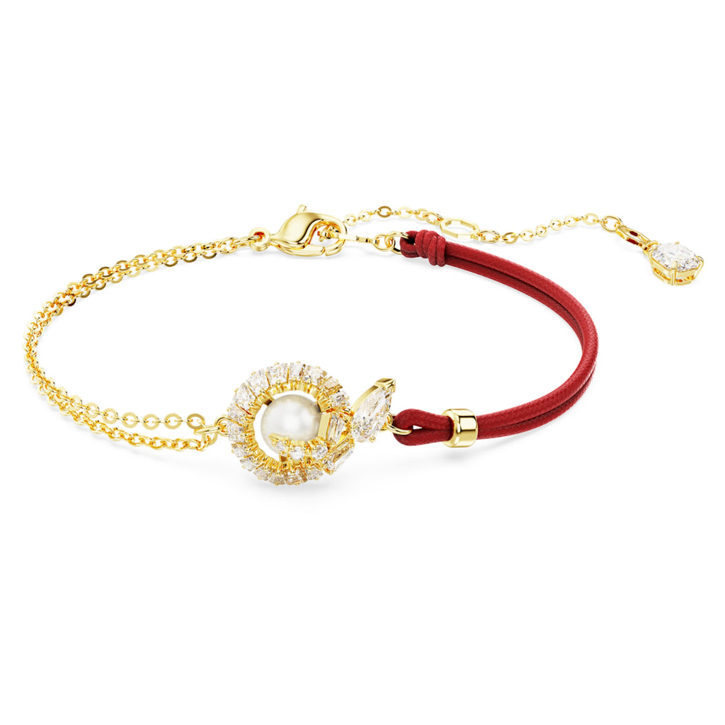 Swarovski Snake bracelet Crystal pearl, Mixed cuts, Year of the Snake, Red, 18K gold finish