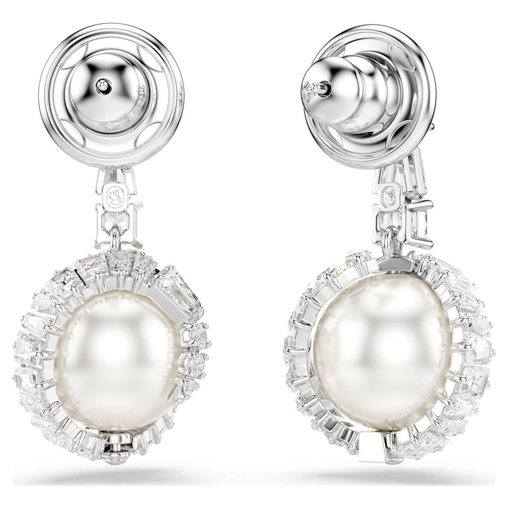 Swarovski Snake drop earrings Crystal pearl, Mixed cuts, Year of the Snake, White, Rhodium plated