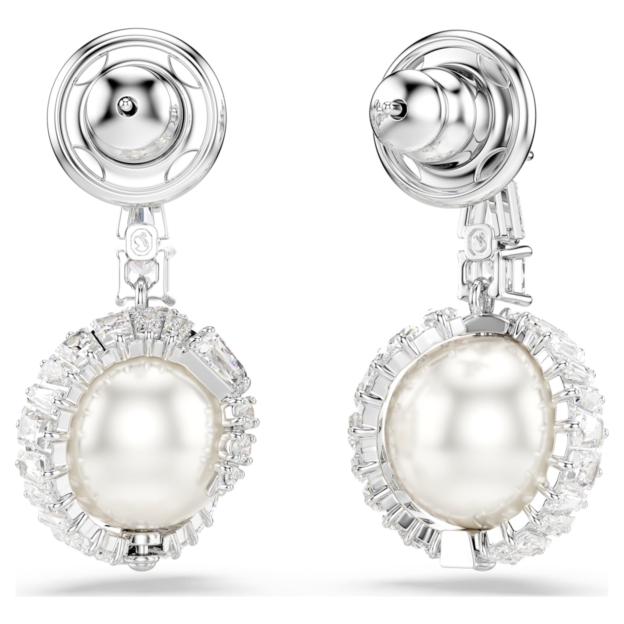 Swarovski Snake drop earrings Crystal pearl, Mixed cuts, Year of the Snake, White, Rhodium plated