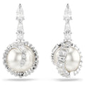 Swarovski Snake drop earrings Crystal pearl, Mixed cuts, Year of the Snake, White, Rhodium plated