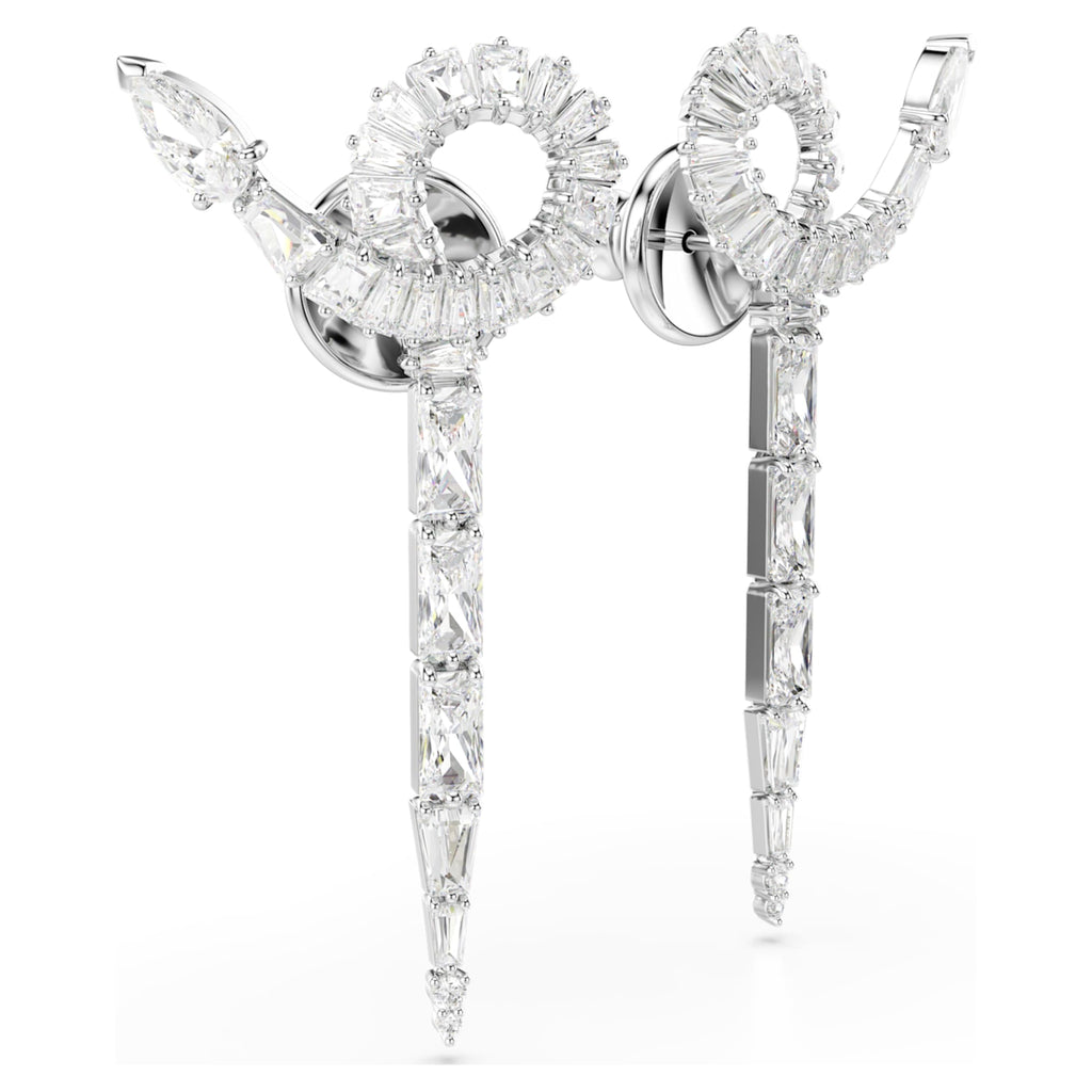 Swarovski Snake drop earrings Mixed cuts, Year of the Snake, White, Rhodium plated