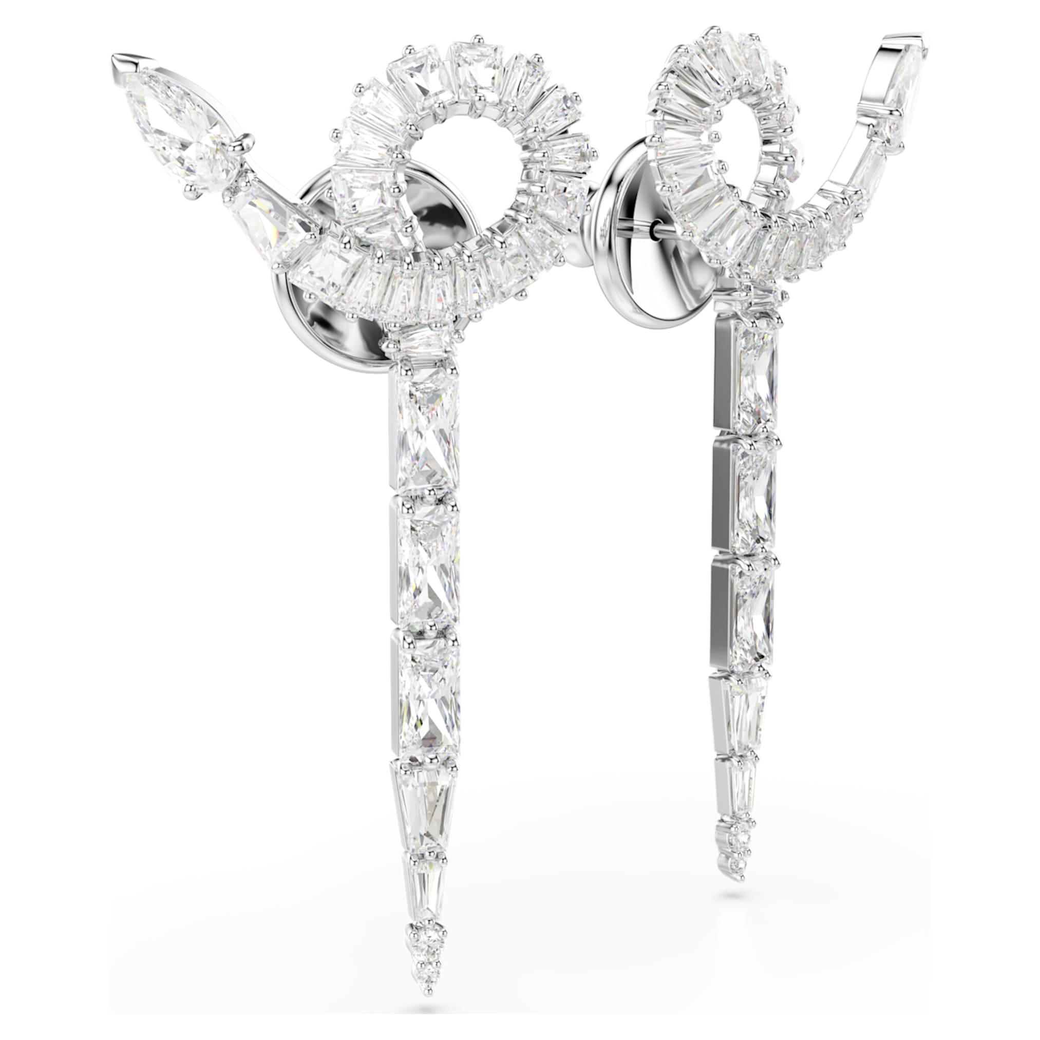 Swarovski Snake drop earrings Mixed cuts, Year of the Snake, White, Rhodium plated
