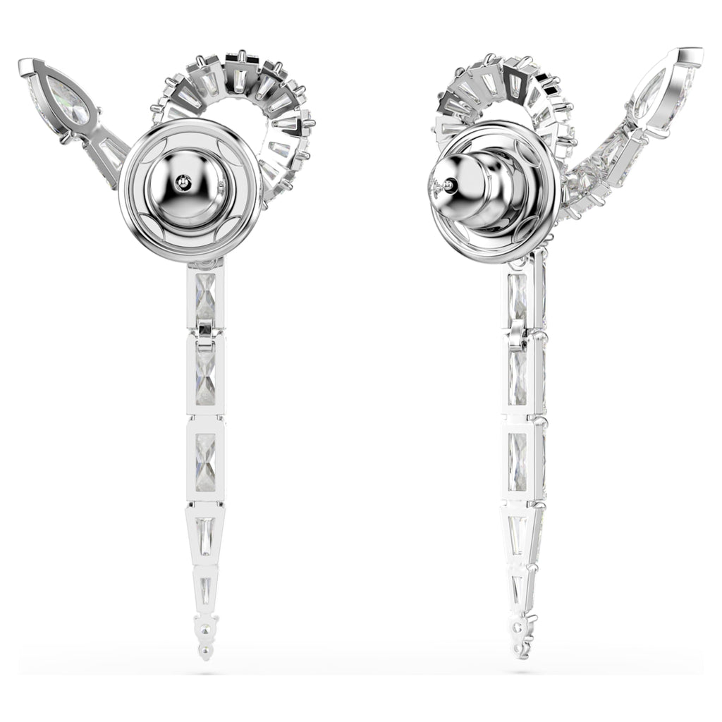 Swarovski Snake drop earrings Mixed cuts, Year of the Snake, White, Rhodium plated