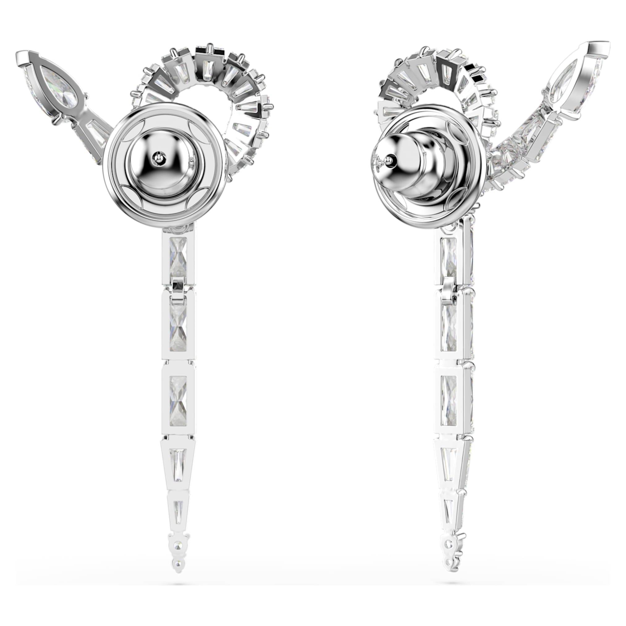 Swarovski Snake drop earrings Mixed cuts, Year of the Snake, White, Rhodium plated