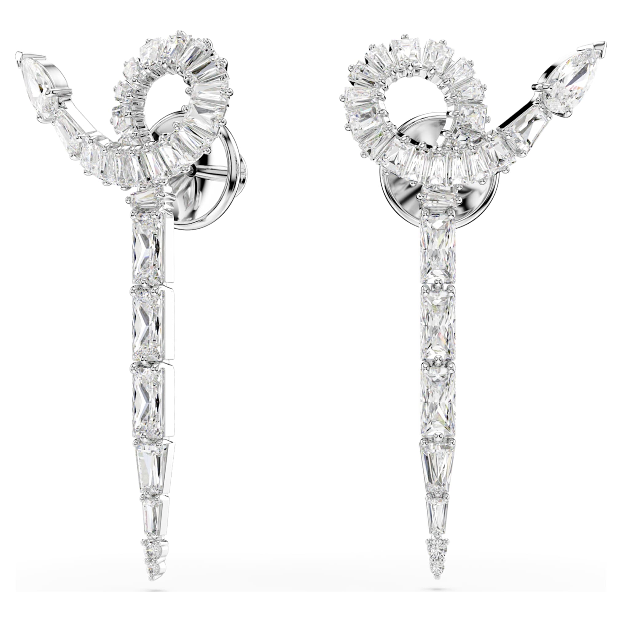 Swarovski Snake drop earrings Mixed cuts, Year of the Snake, White, Rhodium plated