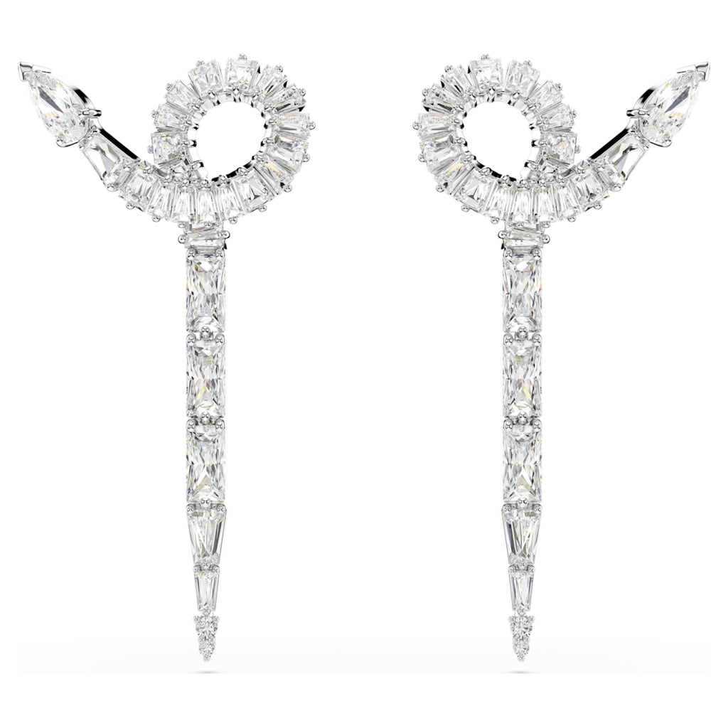 Swarovski Snake drop earrings Mixed cuts, Year of the Snake, White, Rhodium plated