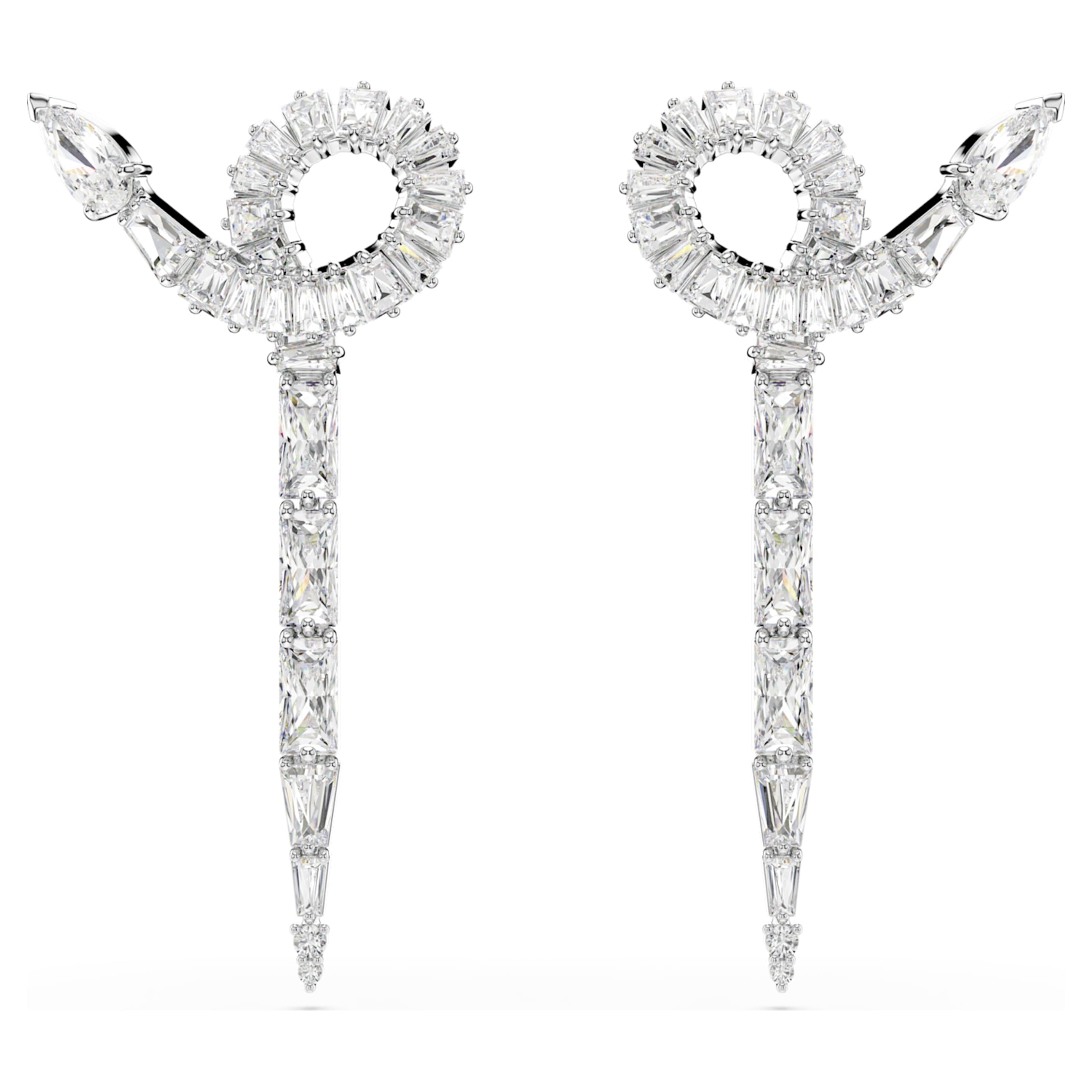 Swarovski Snake drop earrings Mixed cuts, Year of the Snake, White, Rhodium plated