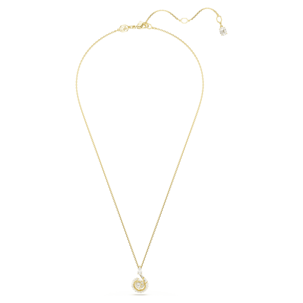 Swarovski Snake pendant Crystal pearl, Mixed cuts, Year of the Snake, White, 18K gold finish