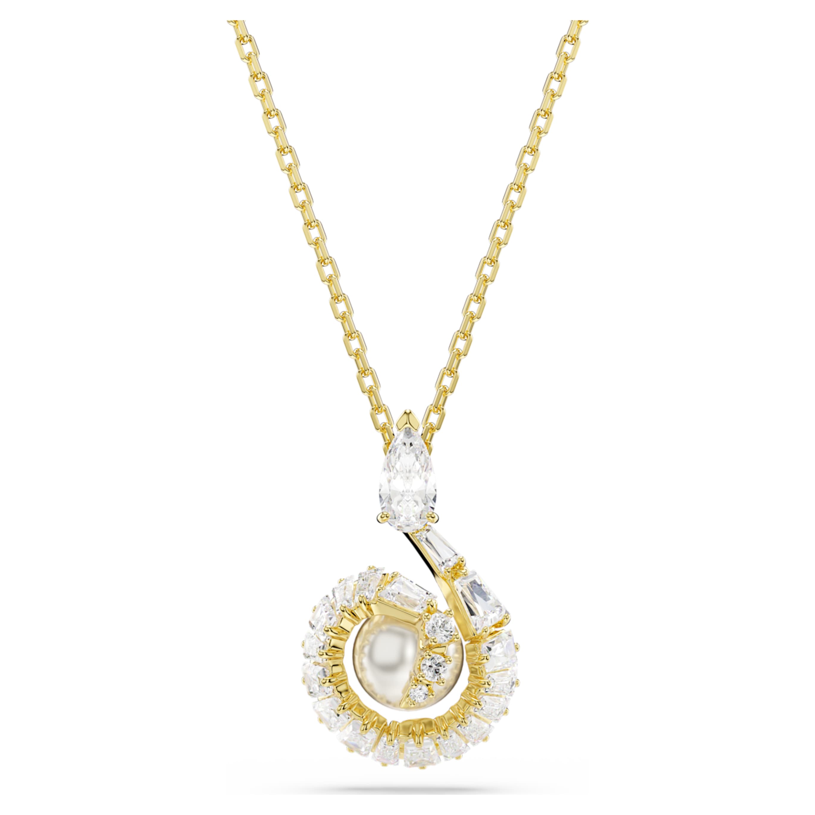 Swarovski Snake pendant Crystal pearl, Mixed cuts, Year of the Snake, White, 18K gold finish