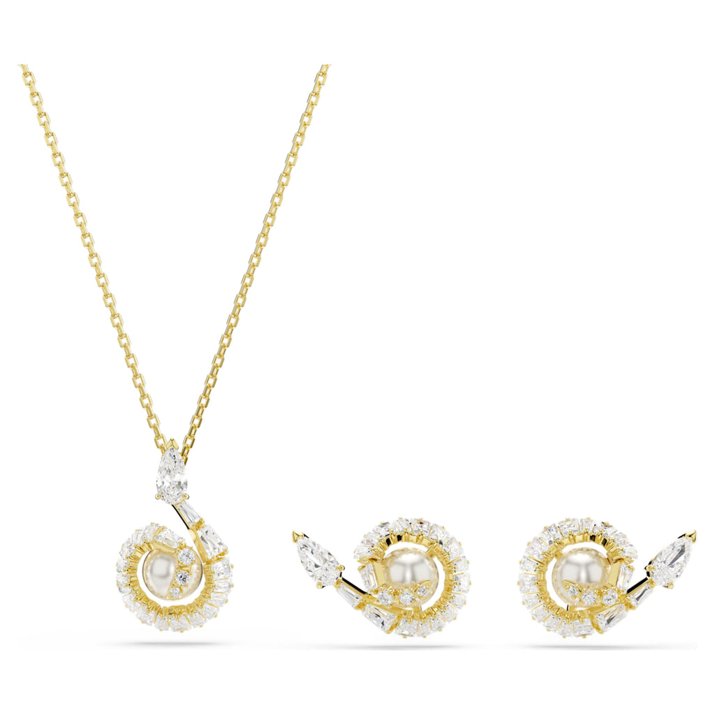 Swarovski Snake set Crystal pearl, Mixed cuts, Year of the Snake, White, 18K gold finish