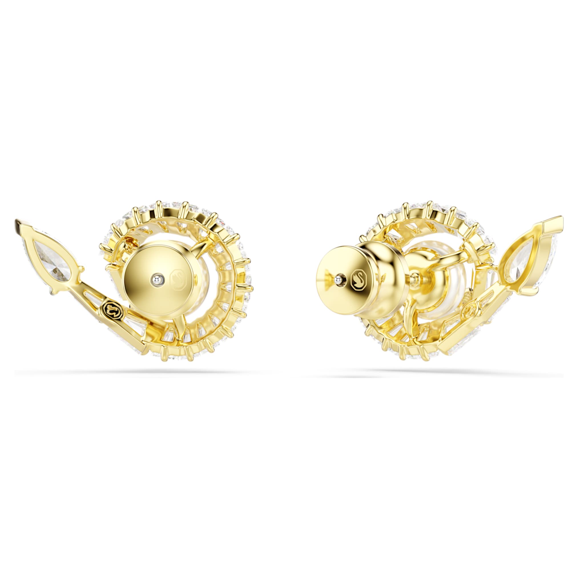 Swarovski Snake stud earrings Crystal pearl, Mixed cuts, Year of the Snake, White, 18K gold finish