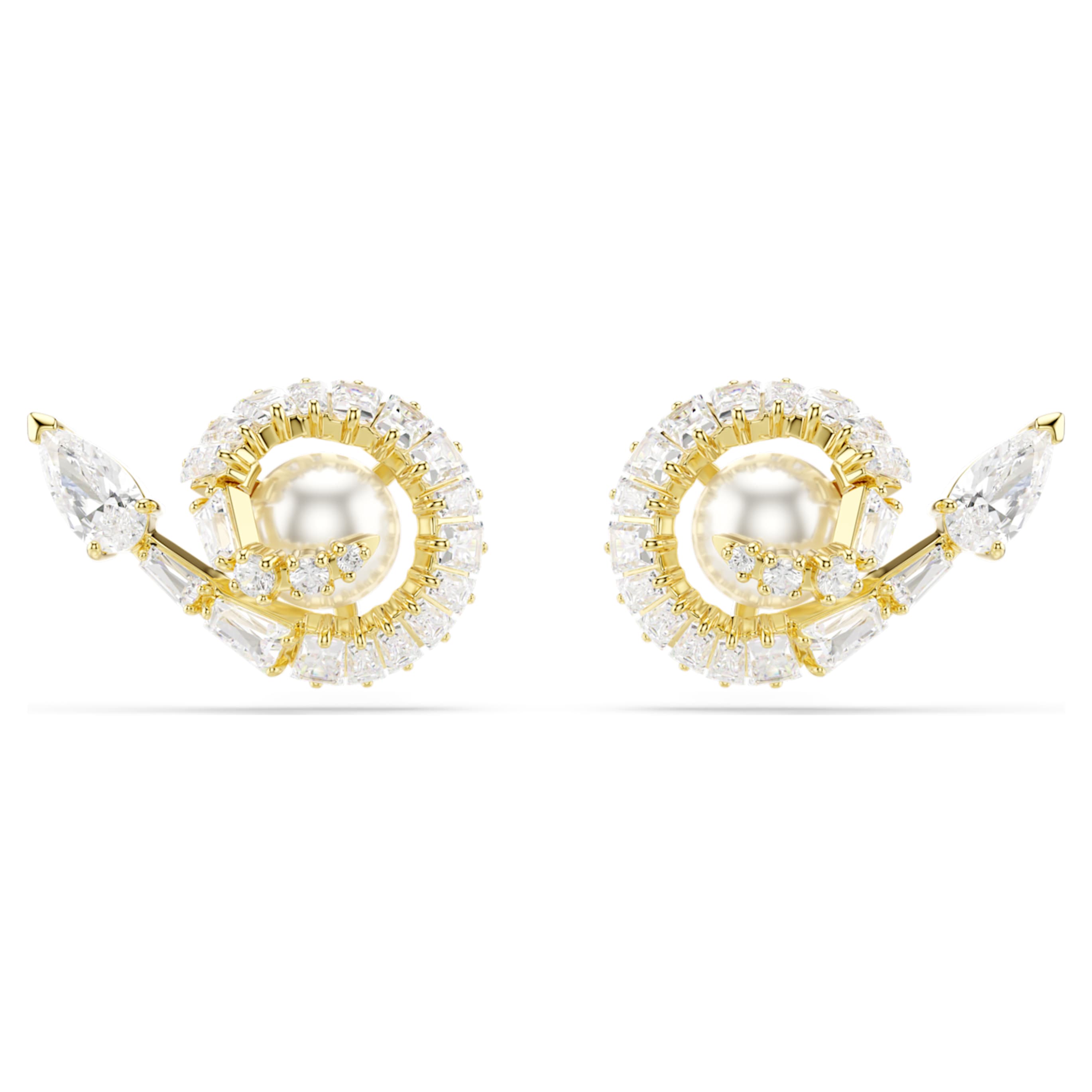 Swarovski Snake stud earrings Crystal pearl, Mixed cuts, Year of the Snake, White, 18K gold finish