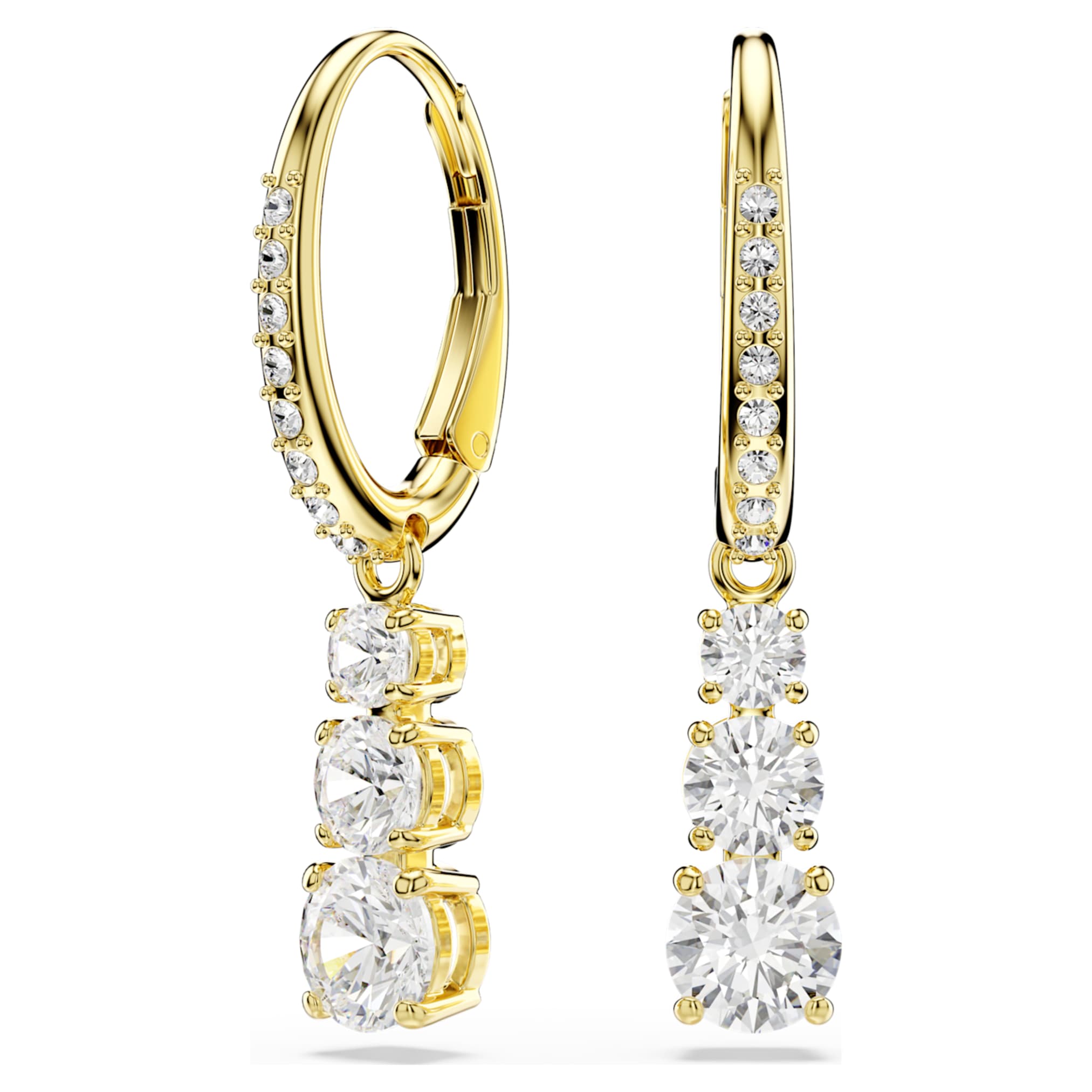 Swarovski Stilla Attract hoop earrings Round cut, White, 18K gold finish