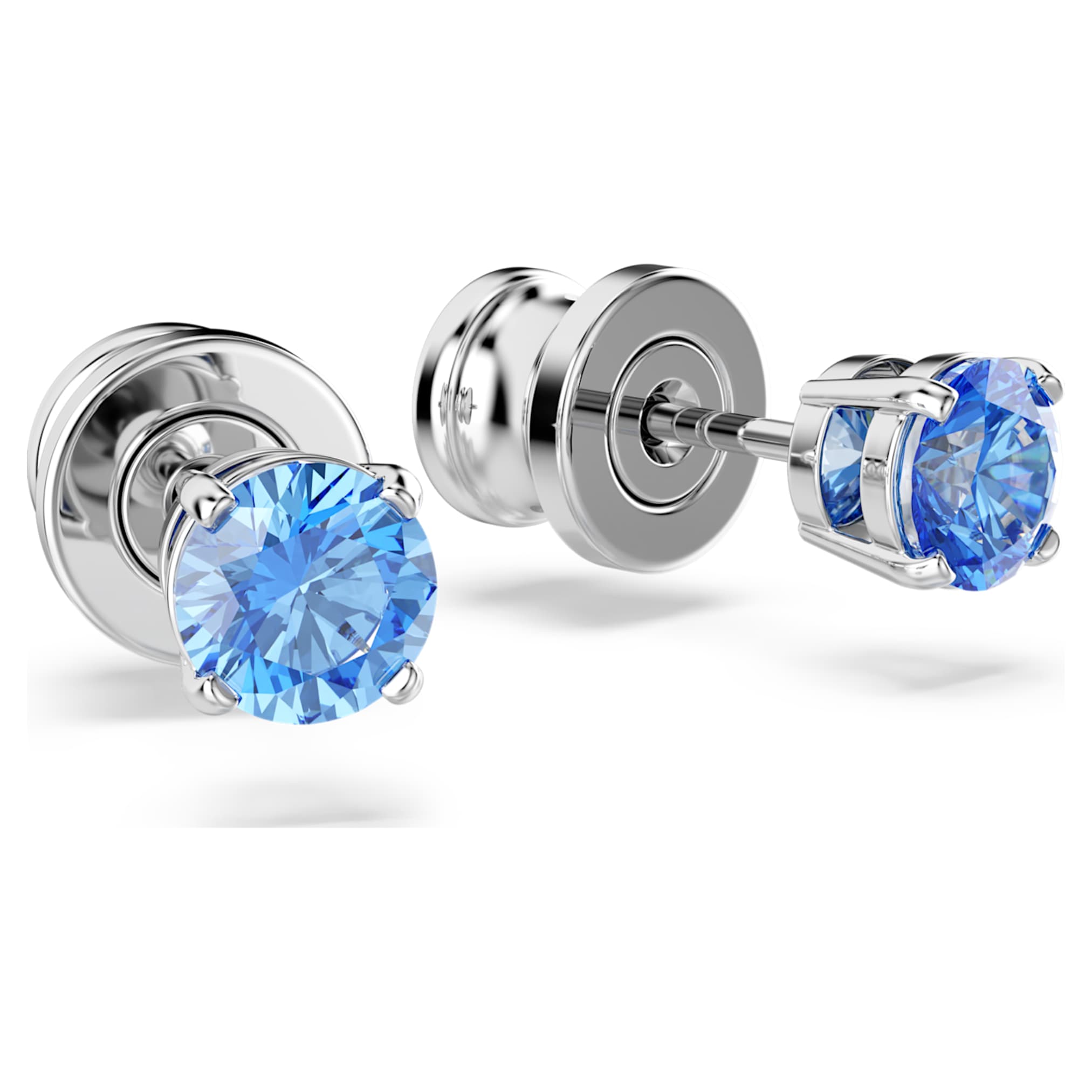 Swarovski Stilla Attract stud earrings Round cut, Blue, Rhodium plated
