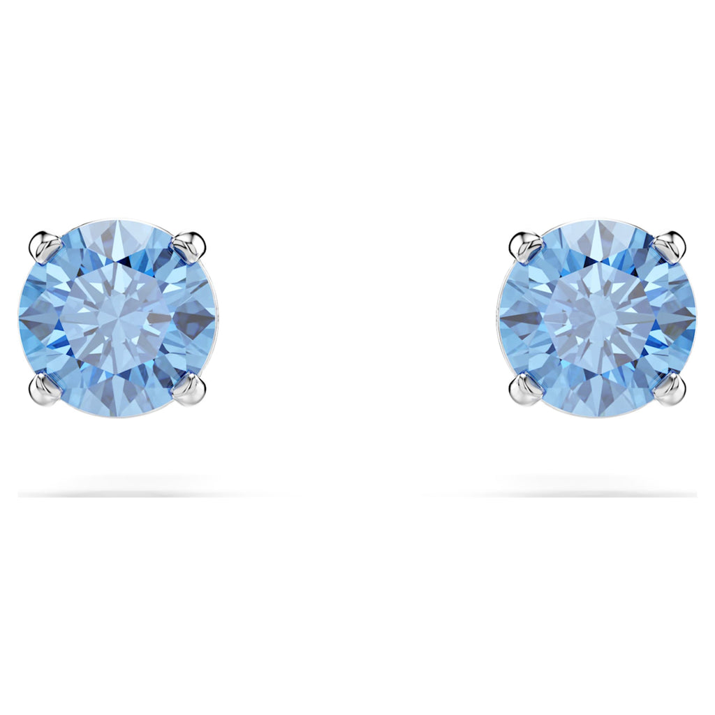 Swarovski Stilla Attract stud earrings Round cut, Blue, Rhodium plated