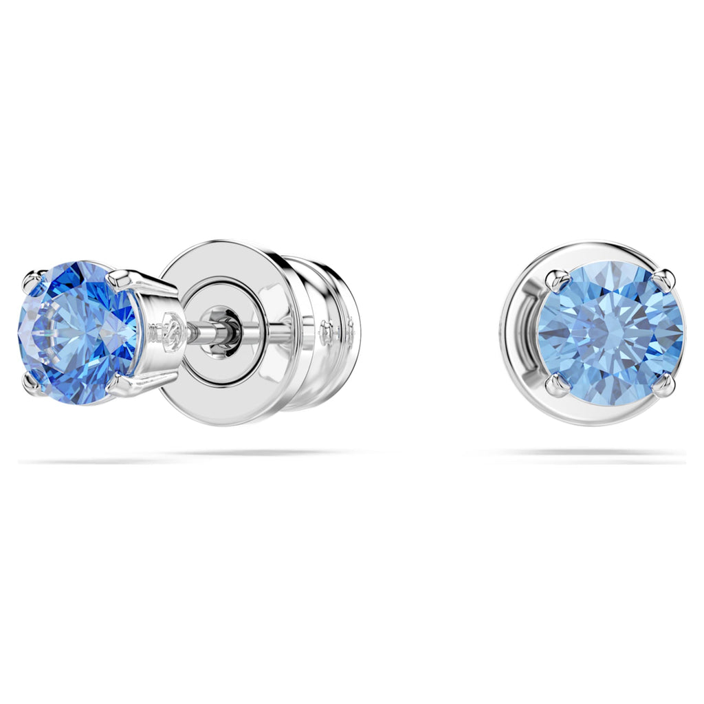 Swarovski Stilla Attract stud earrings Round cut, Blue, Rhodium plated