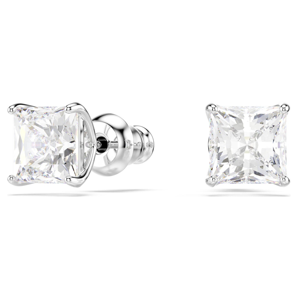 Swarovski Stilla Attract stud earrings Square cut, White, Rhodium plated
