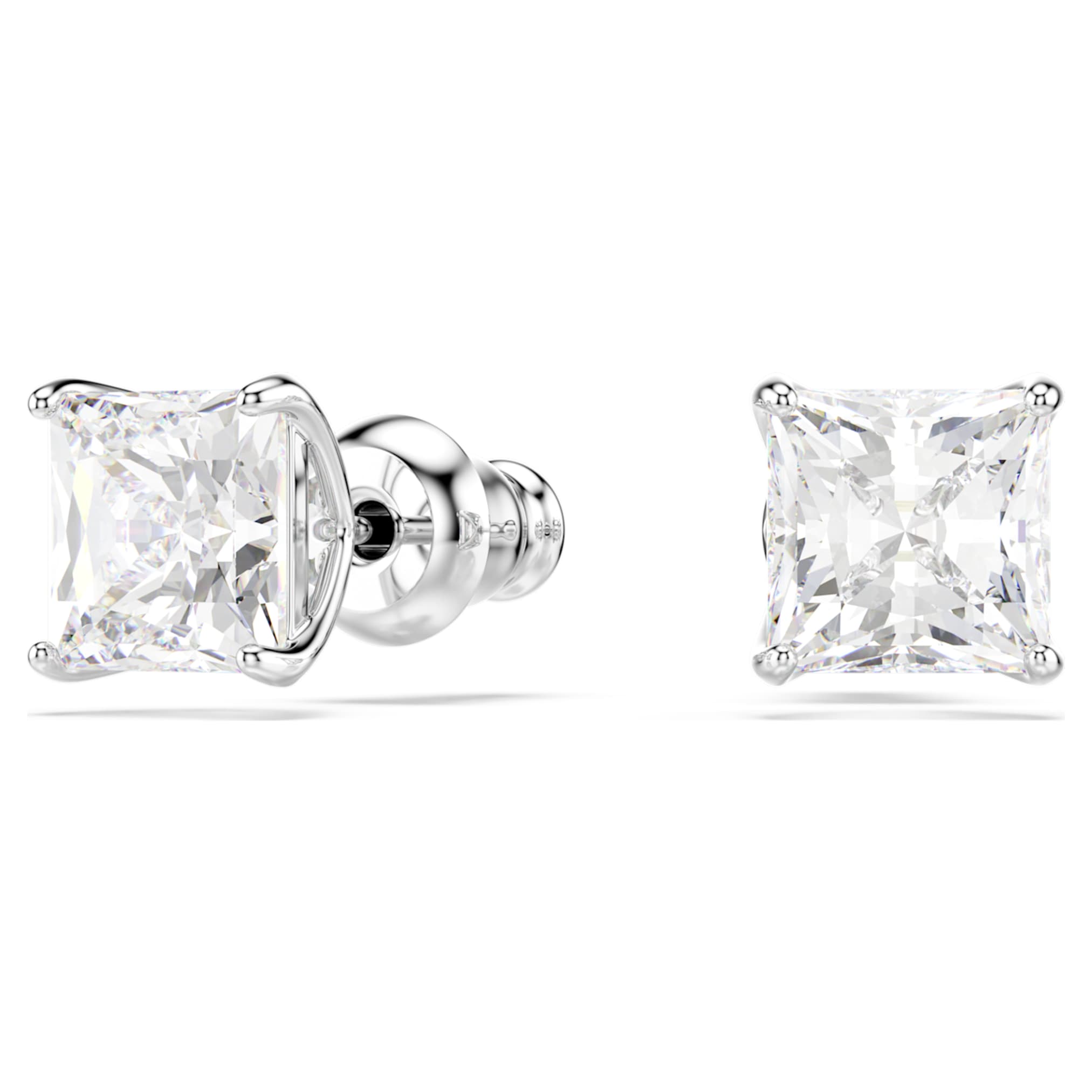 Swarovski Stilla Attract stud earrings Square cut, White, Rhodium plated