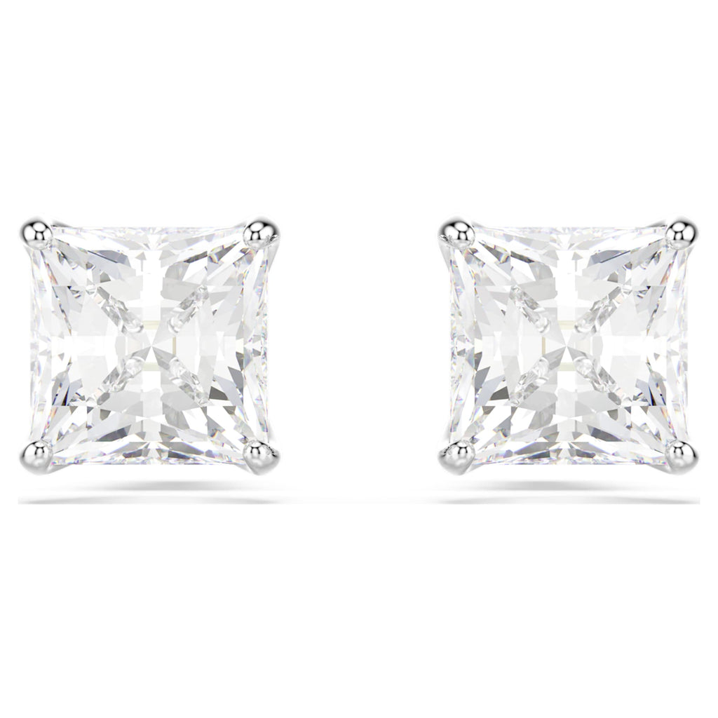 Swarovski Stilla Attract stud earrings Square cut, White, Rhodium plated