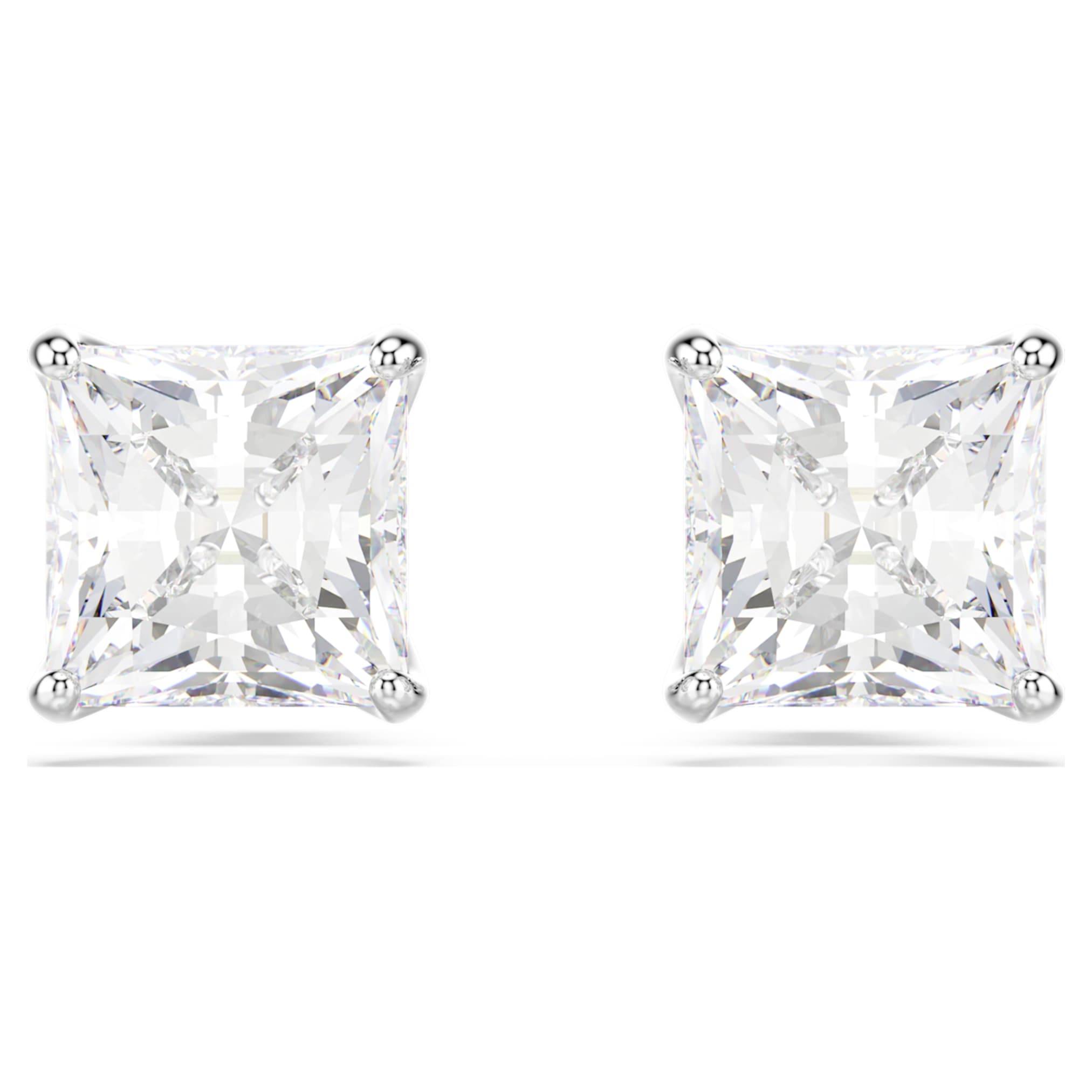 Swarovski Stilla Attract stud earrings Square cut, White, Rhodium plated