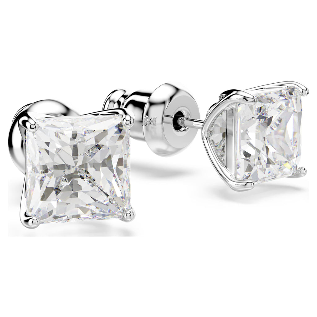 Swarovski Stilla Attract stud earrings Square cut, White, Rhodium plated