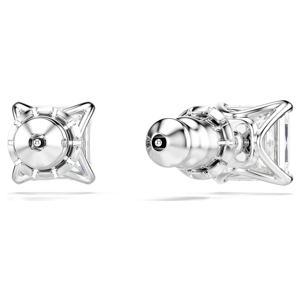 Swarovski Stilla Attract stud earrings Square cut, White, Rhodium plated
