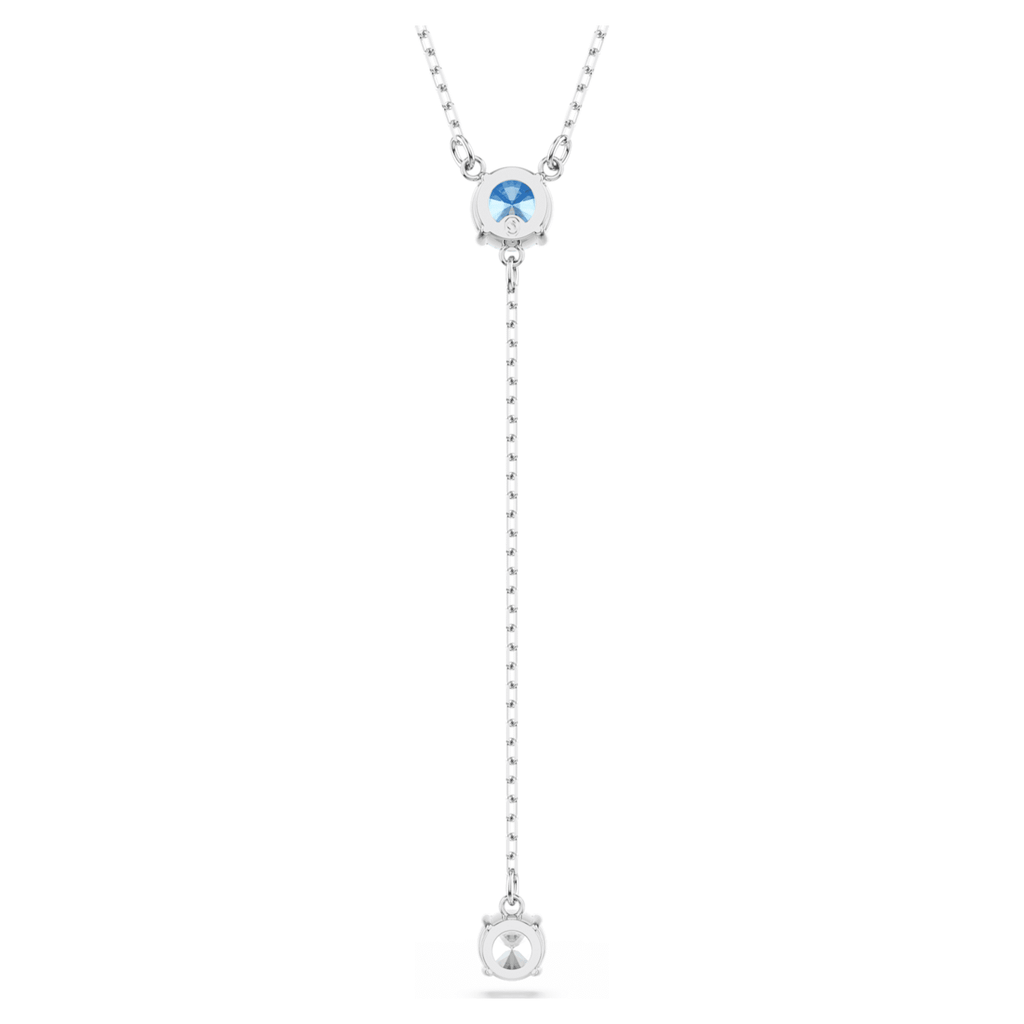 Swarovski Stilla Attract Y necklace Round cut, Blue, Rhodium plated