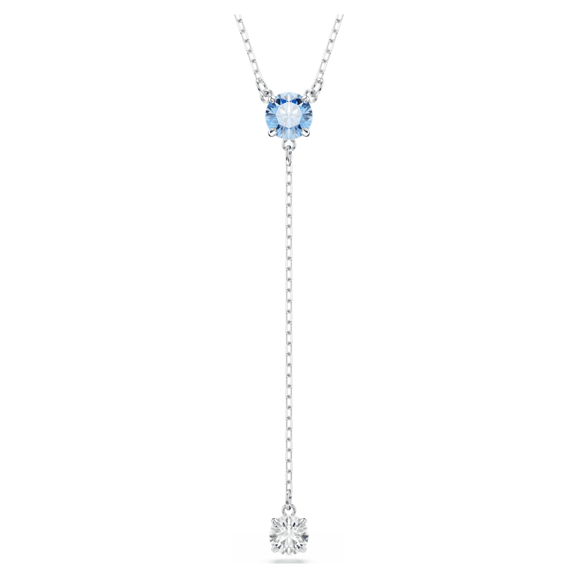 Swarovski Stilla Attract Y necklace Round cut, Blue, Rhodium plated