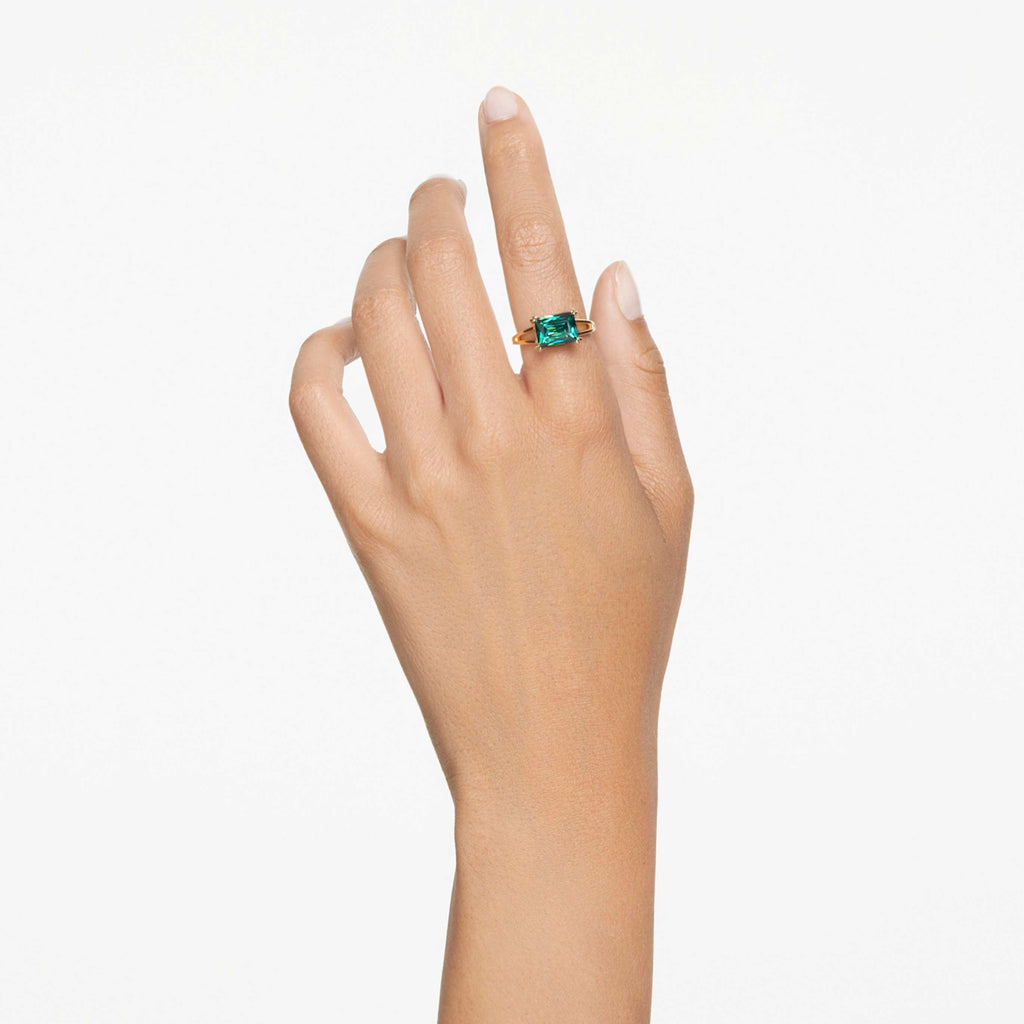 Swarovski Stilla cocktail ring Rectangular cut, Green, 18K gold finish
